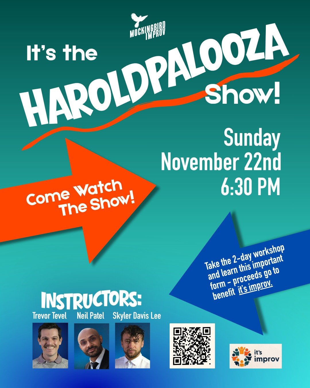 Mockingbird proudly hosts the **Haroldpalooza** show, the culmination of an intensive, two-day workshop by @yesitsimprov!  Take the workshop, come to the show or just give to It&rsquo;s improv! They are doing the good work &hearts;️ #theharold #sandi