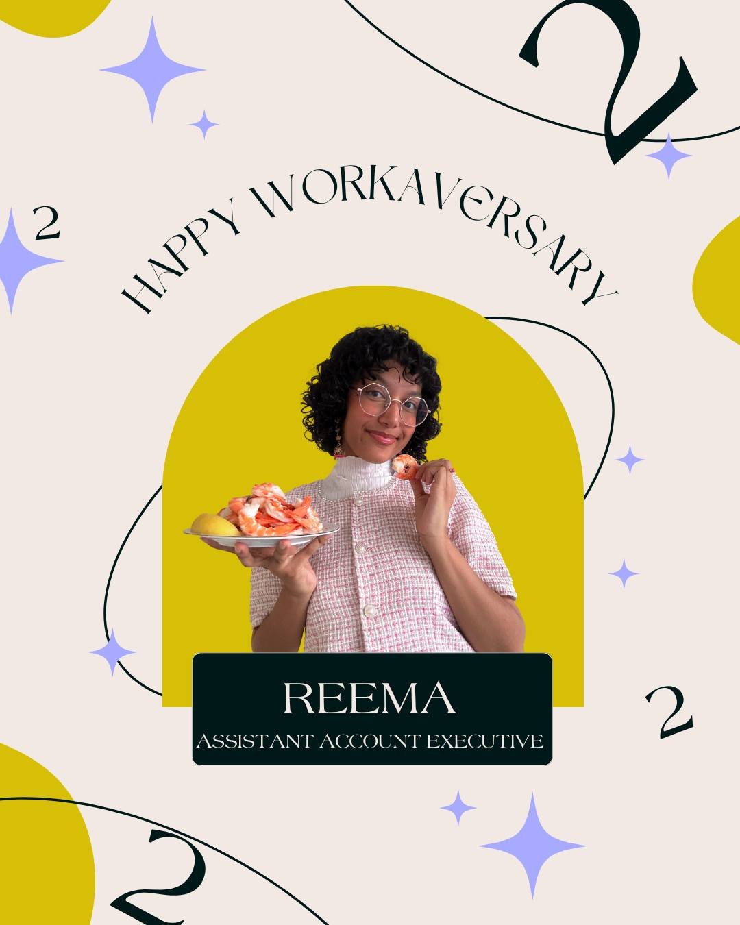 Happy 2nd Workiversary, Reema! 🎊 
From day one, you've brought incredible talent, passion, and energy to our JS2 PR family. Your dedication and creativity continue to make a huge impact, and we're so grateful to have you on our team. Cheers to many 