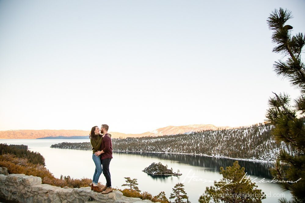 Sneak peek from Kelly &amp; Ken&rsquo;s engagement session! They were troopers and braved the cold for some beautiful photos! 
#harmonyhilderbrandportraits #laketahoe #emeraldbayengagement #emeraldbay #laketahoephotographer