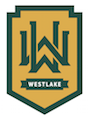 Westlake School Logo with green and gold W's stacked on top of each other.