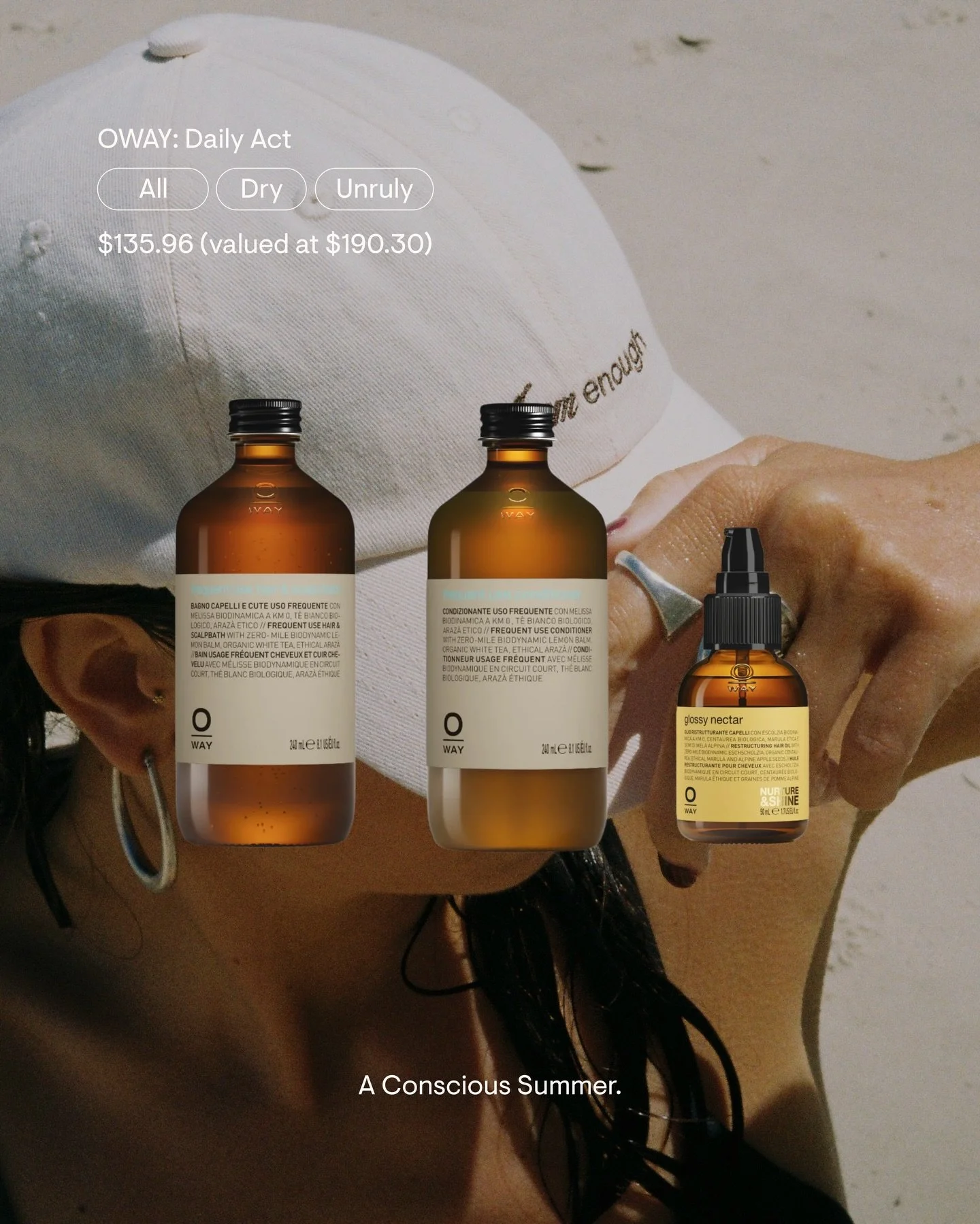 Does your hair feel dry, stressed, or hard to manage after summer?

The OWAY Daily Act is here to hydrate, protect, and revitalise hair that faces everyday stresses, from heat styling and brushing to sun and environmental damage. It strengthens stran