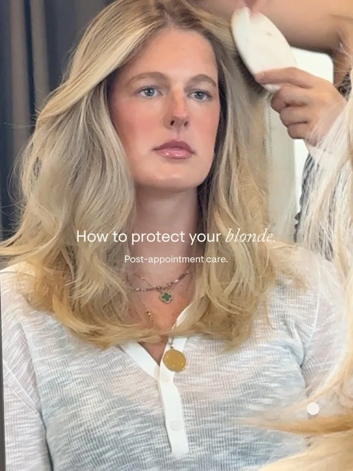 Your blonde maintenance doesn&rsquo;t end in the studio.

Lightened hair needs a little extra love once you leave the chair. These are our go-to products to keep it soft, shiny and strong between appointments.

Not sure what your hair needs? Ask us a