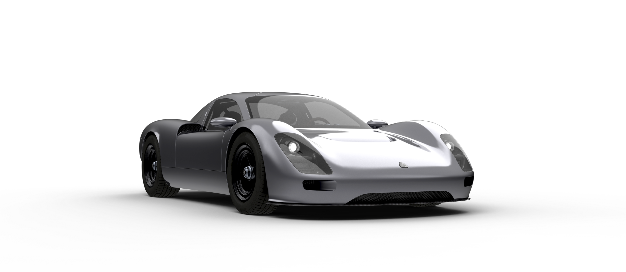 Front three quarters 3D render of the Shoreline LM Coupe in silver with black wheels