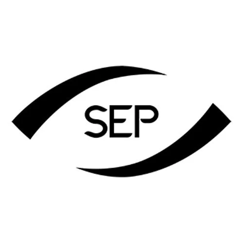 Logo avec le texte 'SEP' entre deux arcs noirs courbes.