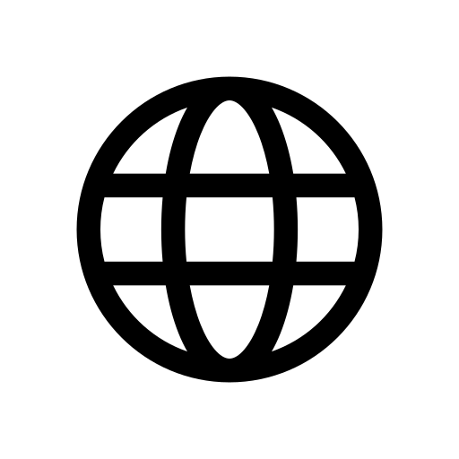 Icône noire d'un globe terrestre sur fond blanc