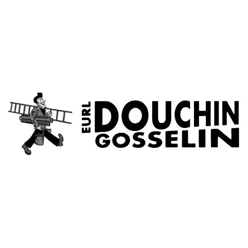 Logo noir et blanc avec un homme portant une échelle sur l'épaule, texte "Eurl Douchin Gosselin" en caractères gras.