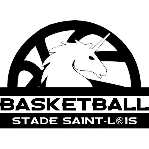 Logo d'un ours à tête de licorne avec le texte "Basketball Stade Saint-Louis".