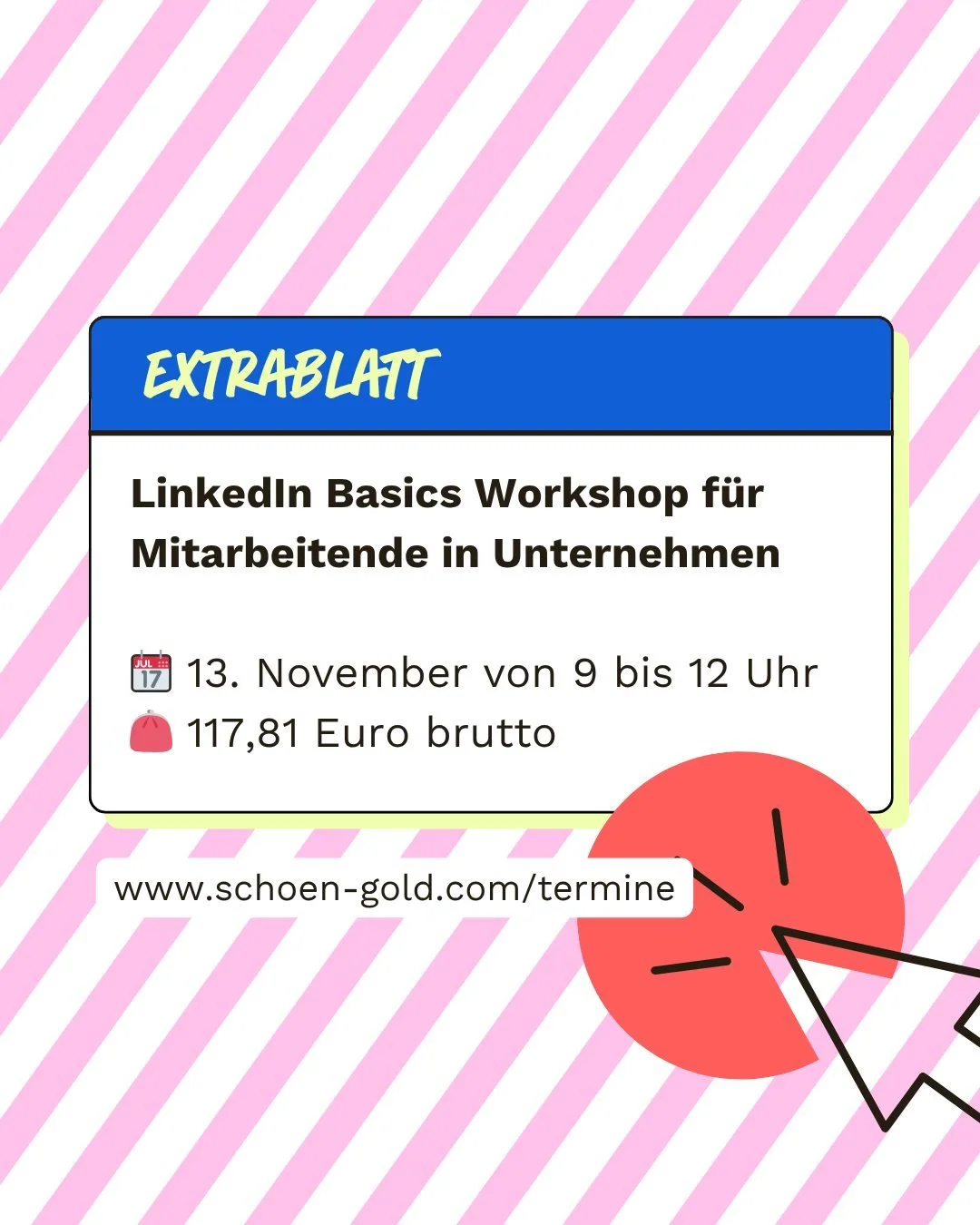 Ich mach's kurz und knackig (das magst du doch eh am liebsten, oder?):
Es gibt noch Plätze für meinen supidupiknalliballi LinkedIn Basics Workshop. Vielleicht bist du ja nur hier bei Insta, weil für dich LinkedIn ein Buch mit 18 Siege