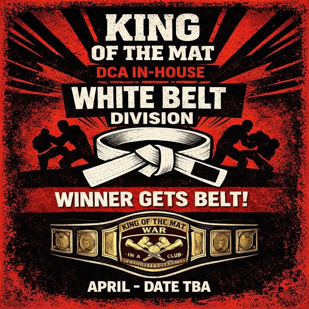 DCA white belt king of the mat! 
Register your name at front desk.
