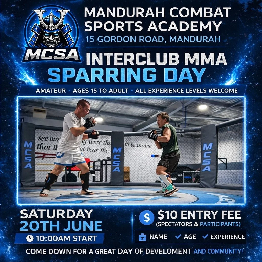Interclub MMA sparring June 20. Ages 15 and up. If you want rounds and experience this is your chance. DCA members register at the front desk.