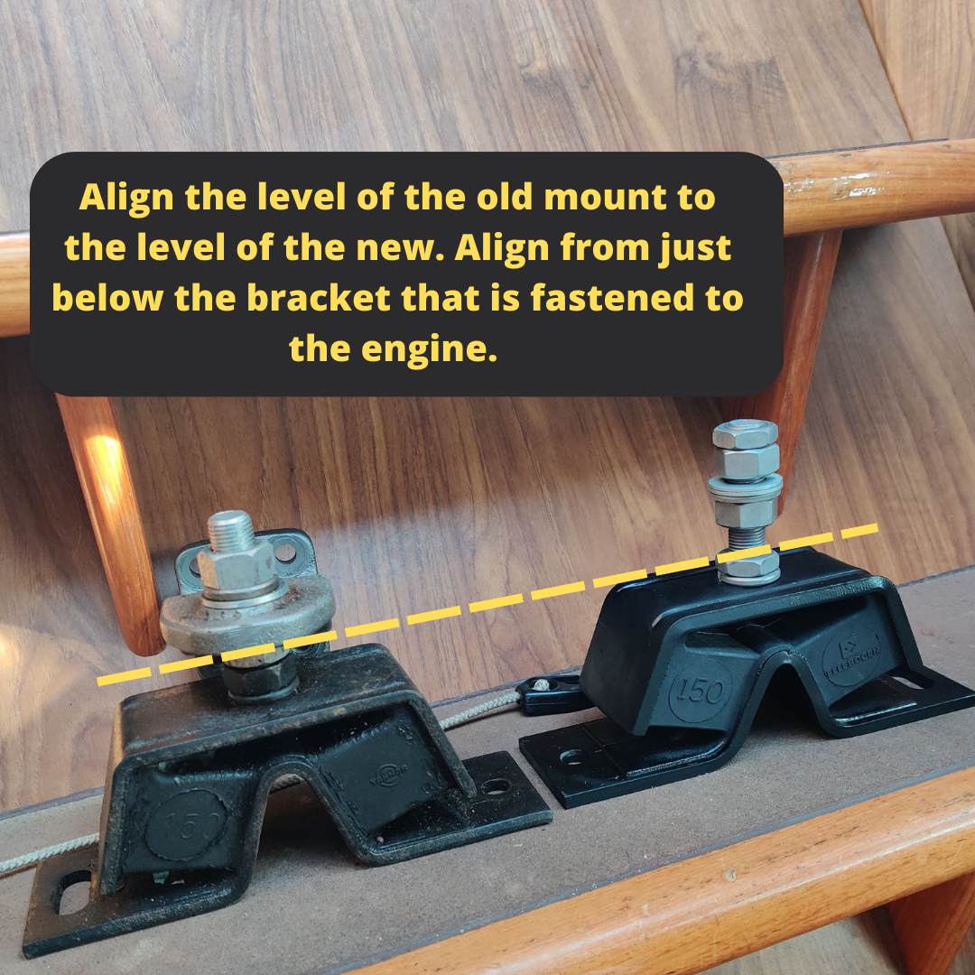Align the level of the old mount to the level of the new. Align from just below the bracket that is fastened to the engine..png
