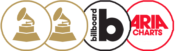 Logos of the Grammys, Billboard, and ARIA Charts, indicating music chart and award organizations.