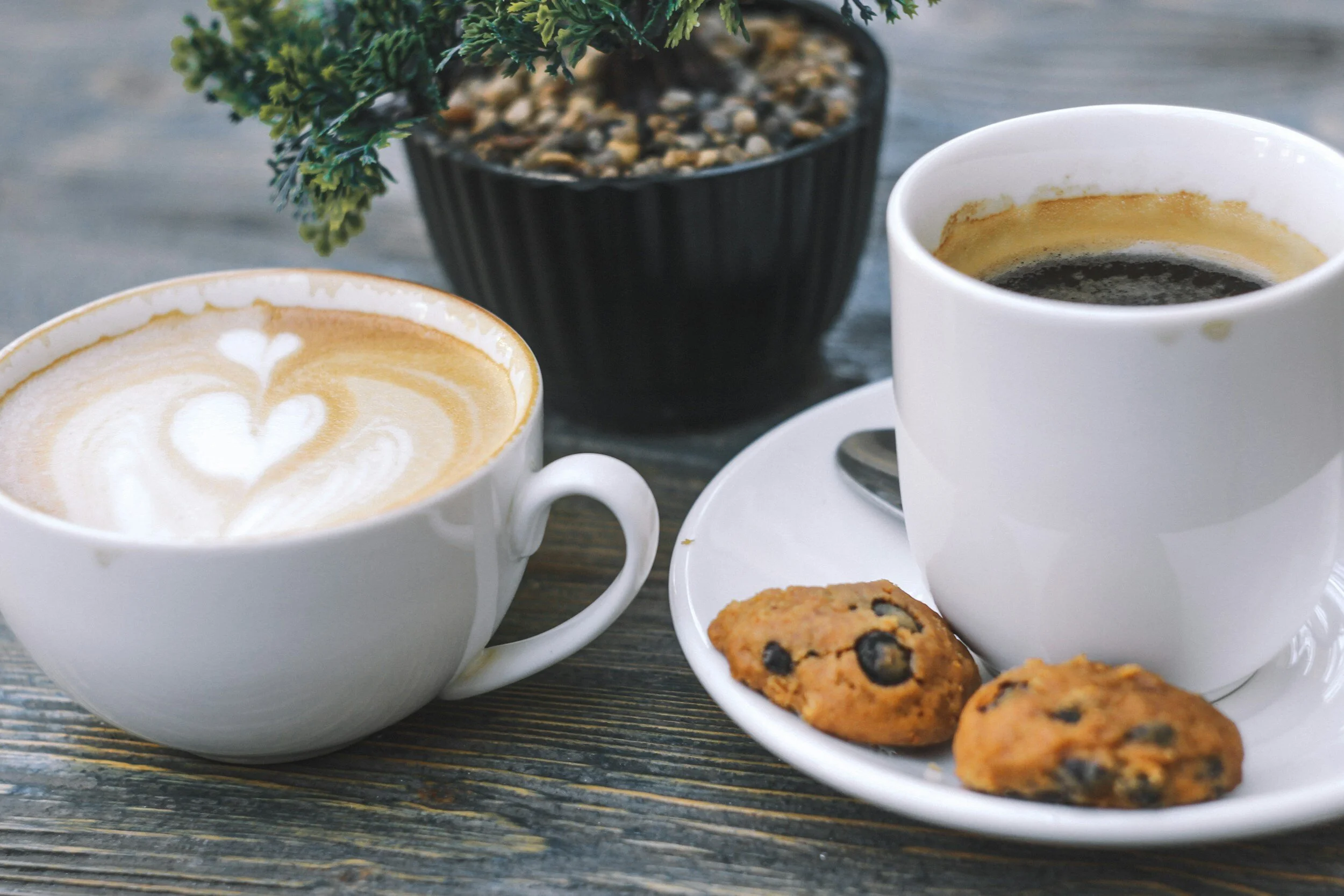 a cassette tape, a bathtub, coffee and cookies