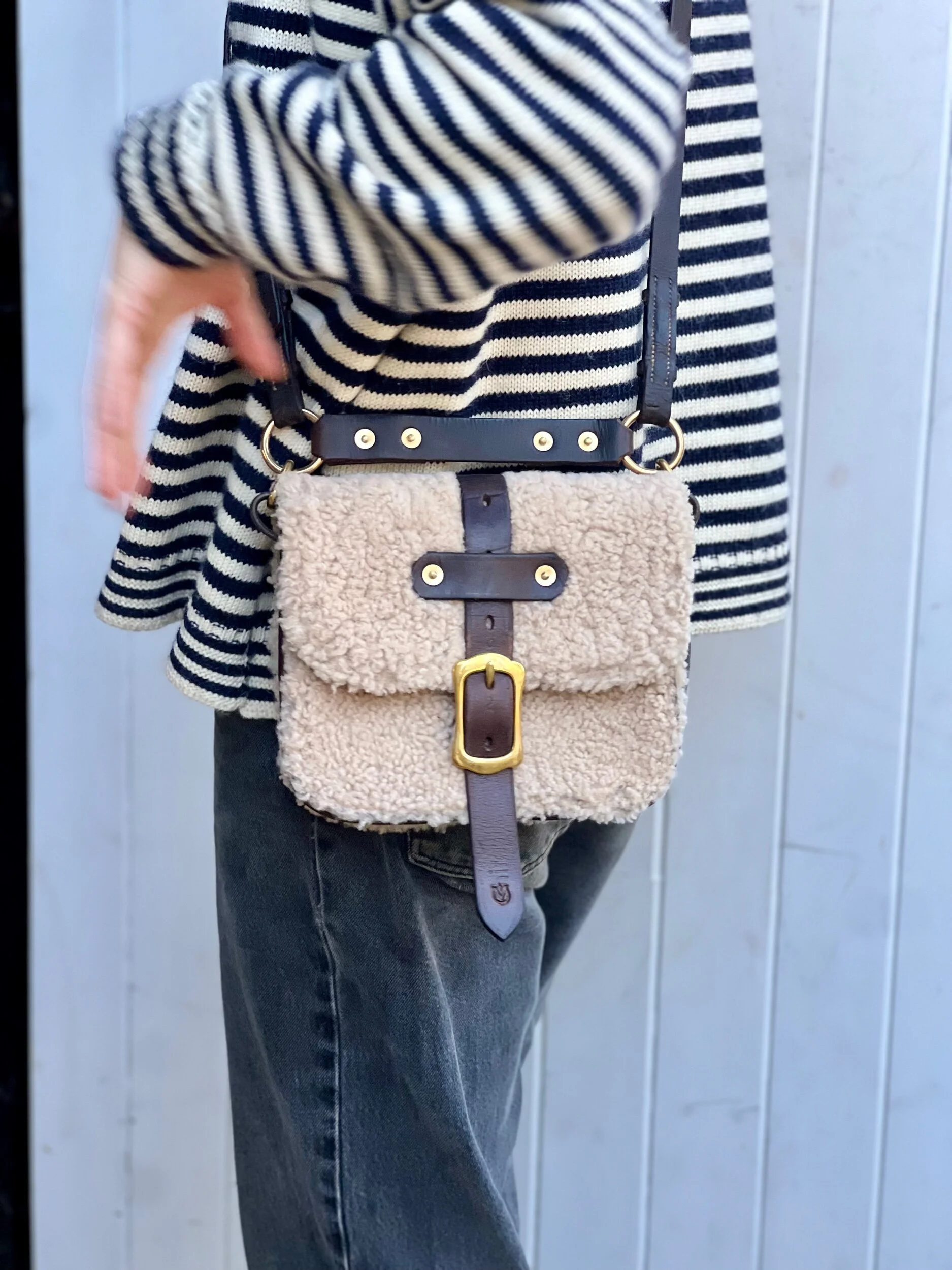 rag of colts handmade repurposed leatherwork shearling handbag