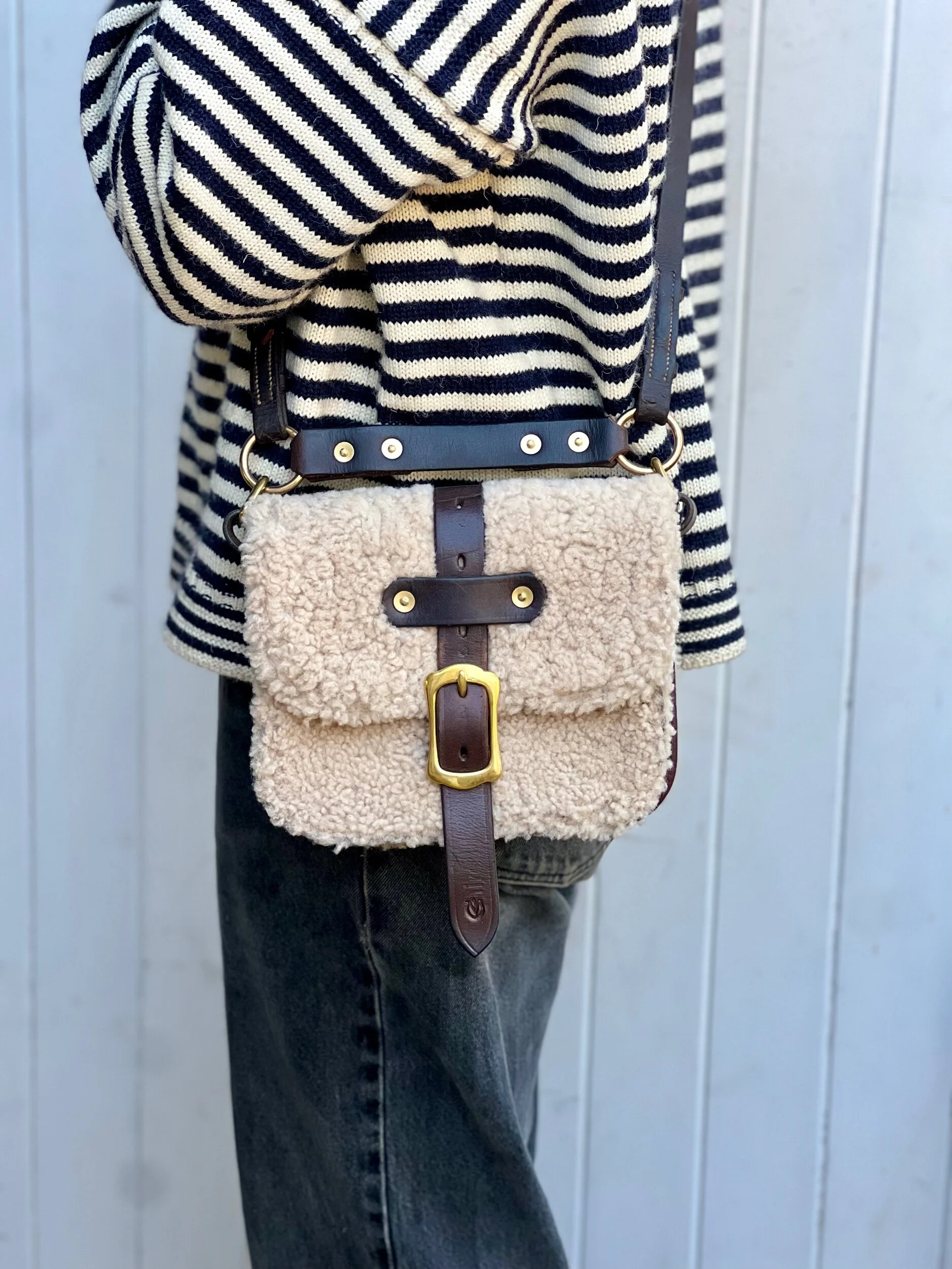 rag of colts handmade repurposed leatherwork shearling handbag