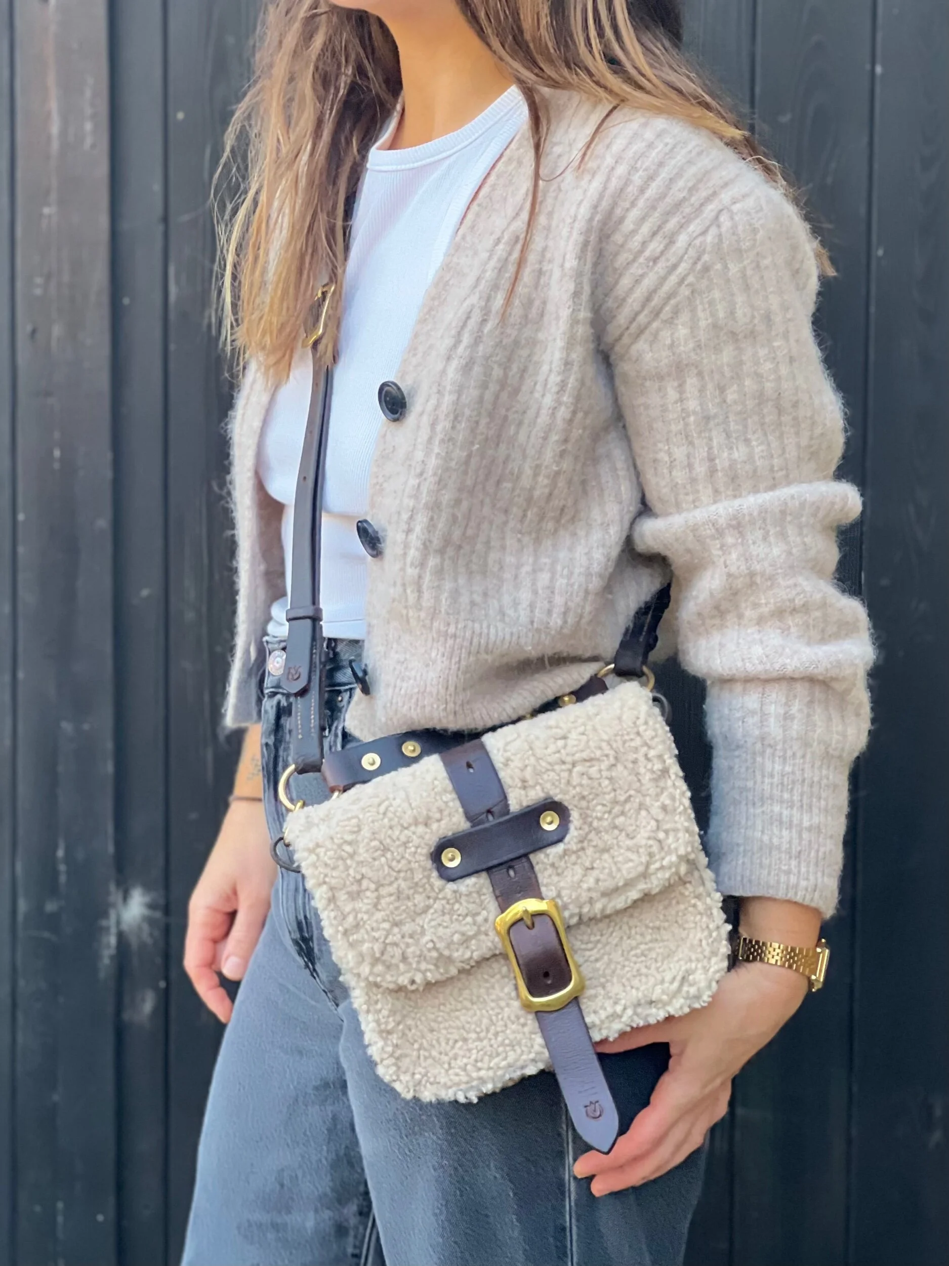 rag of colts handmade repurposed leatherwork shearling handbag