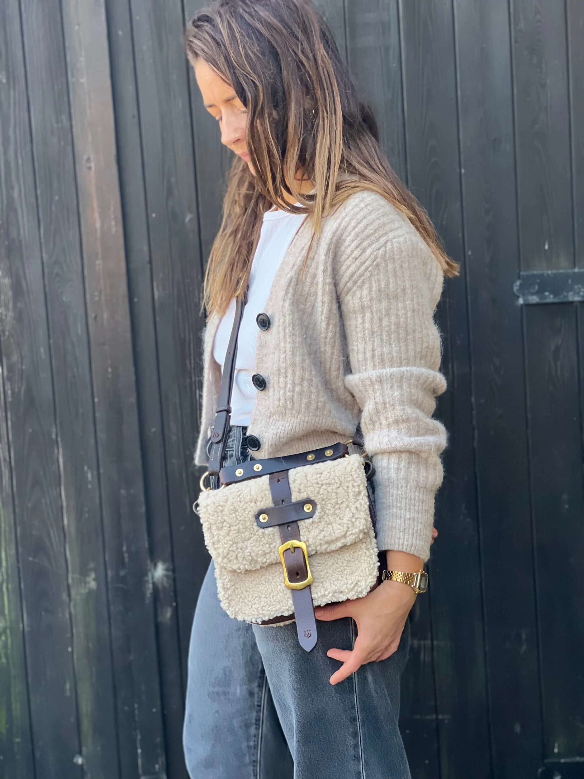 rag of colts handmade repurposed leatherwork shearling handbag