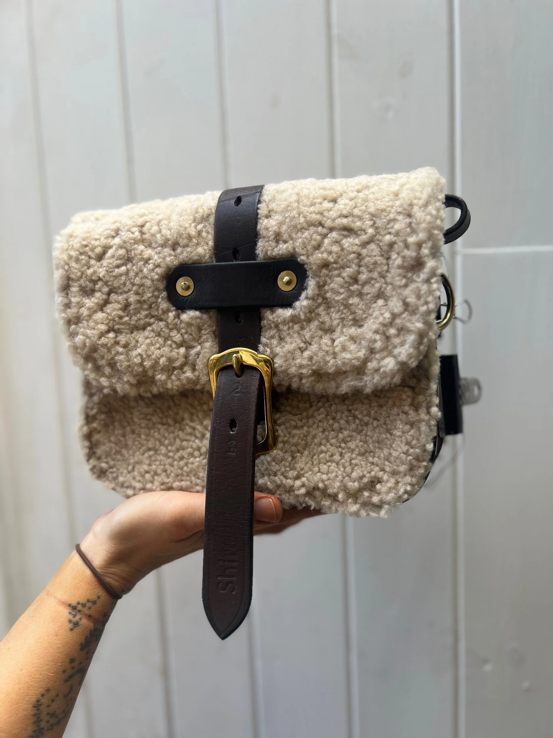 rag of colts handmade repurposed leatherwork shearling handbag