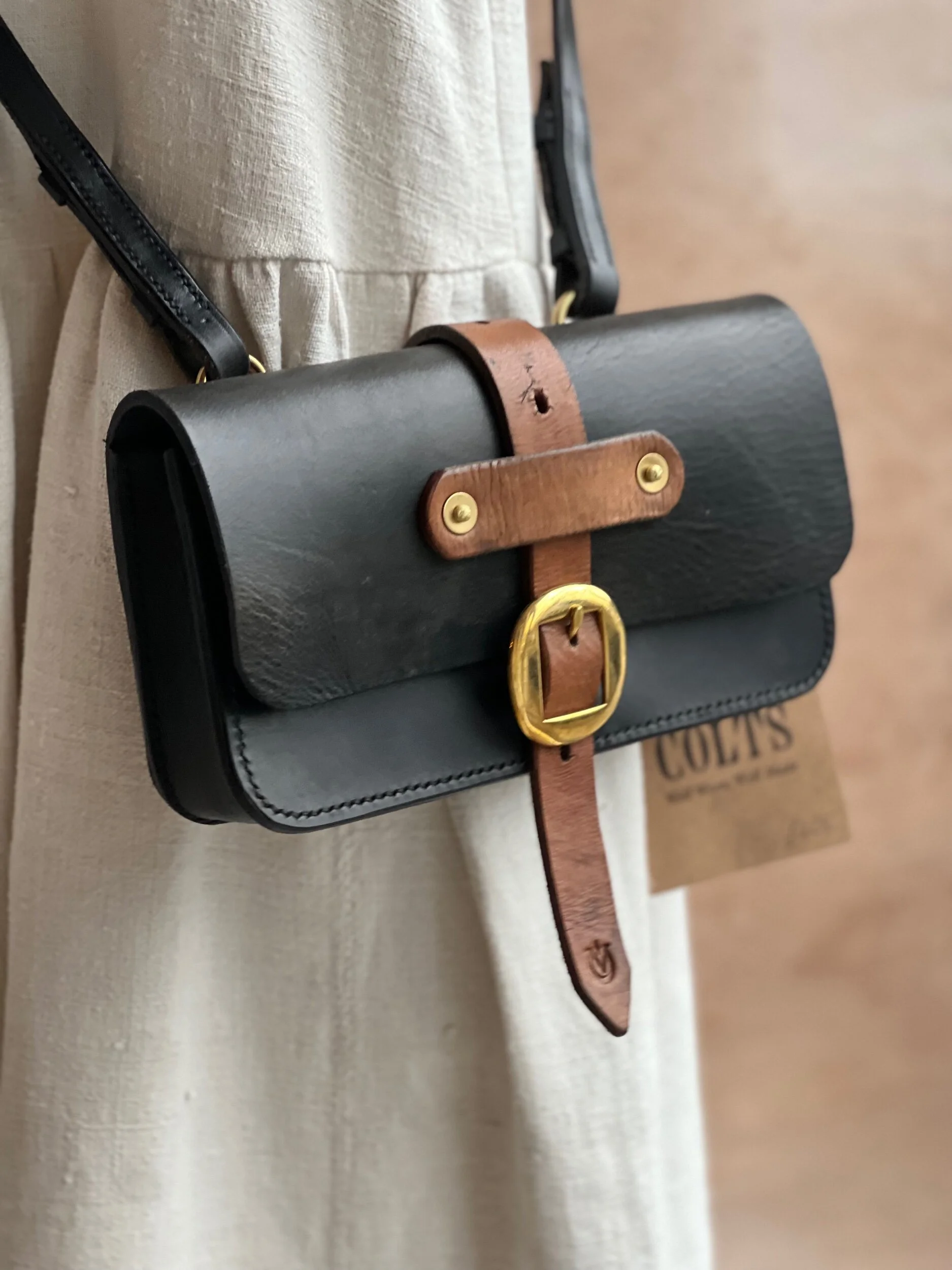 handmade repurposed rag of colts jean belt bag handbag saddle leather