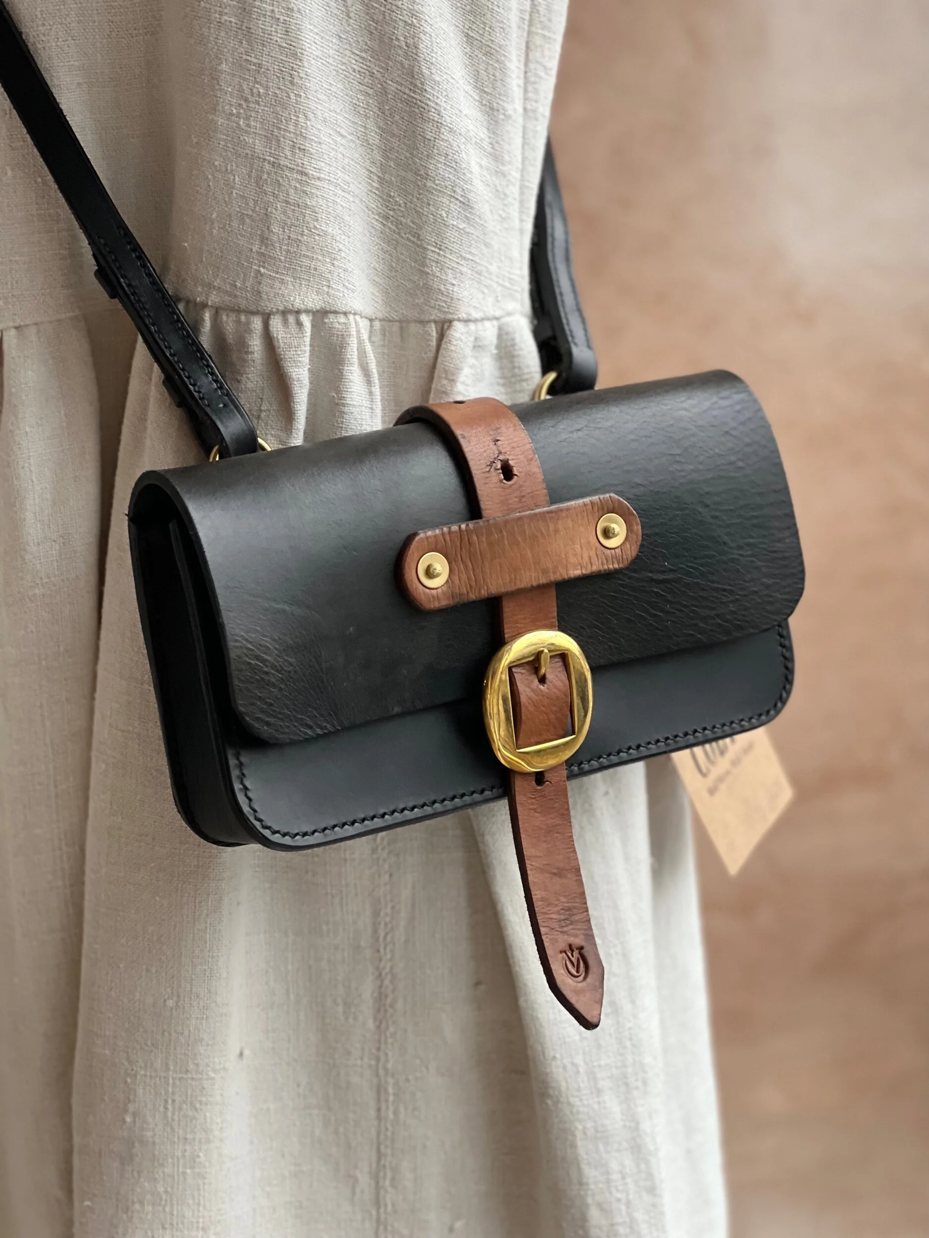 handmade repurposed rag of colts jean belt bag handbag saddle leather