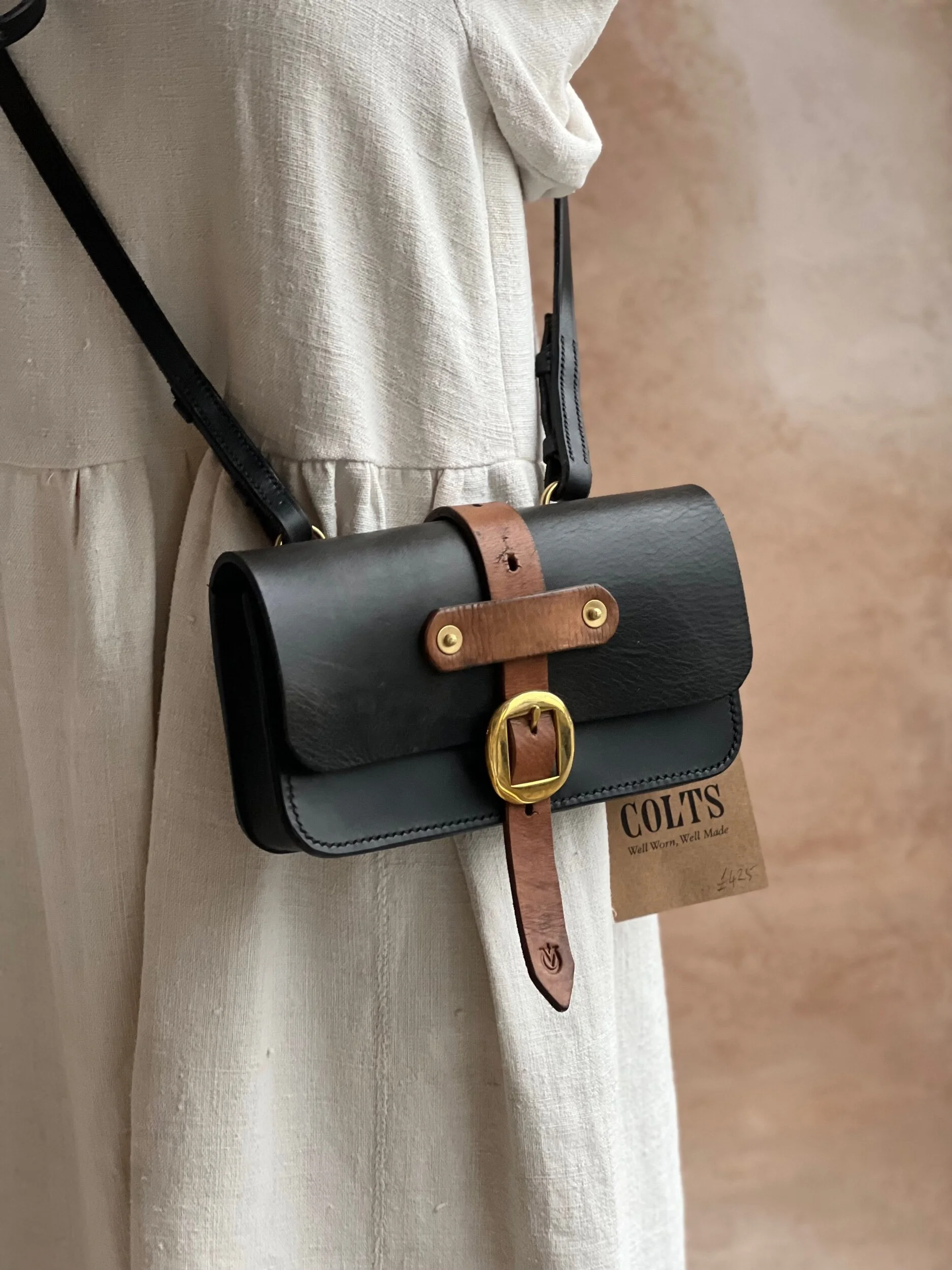 handmade repurposed rag of colts jean belt bag handbag saddle leather