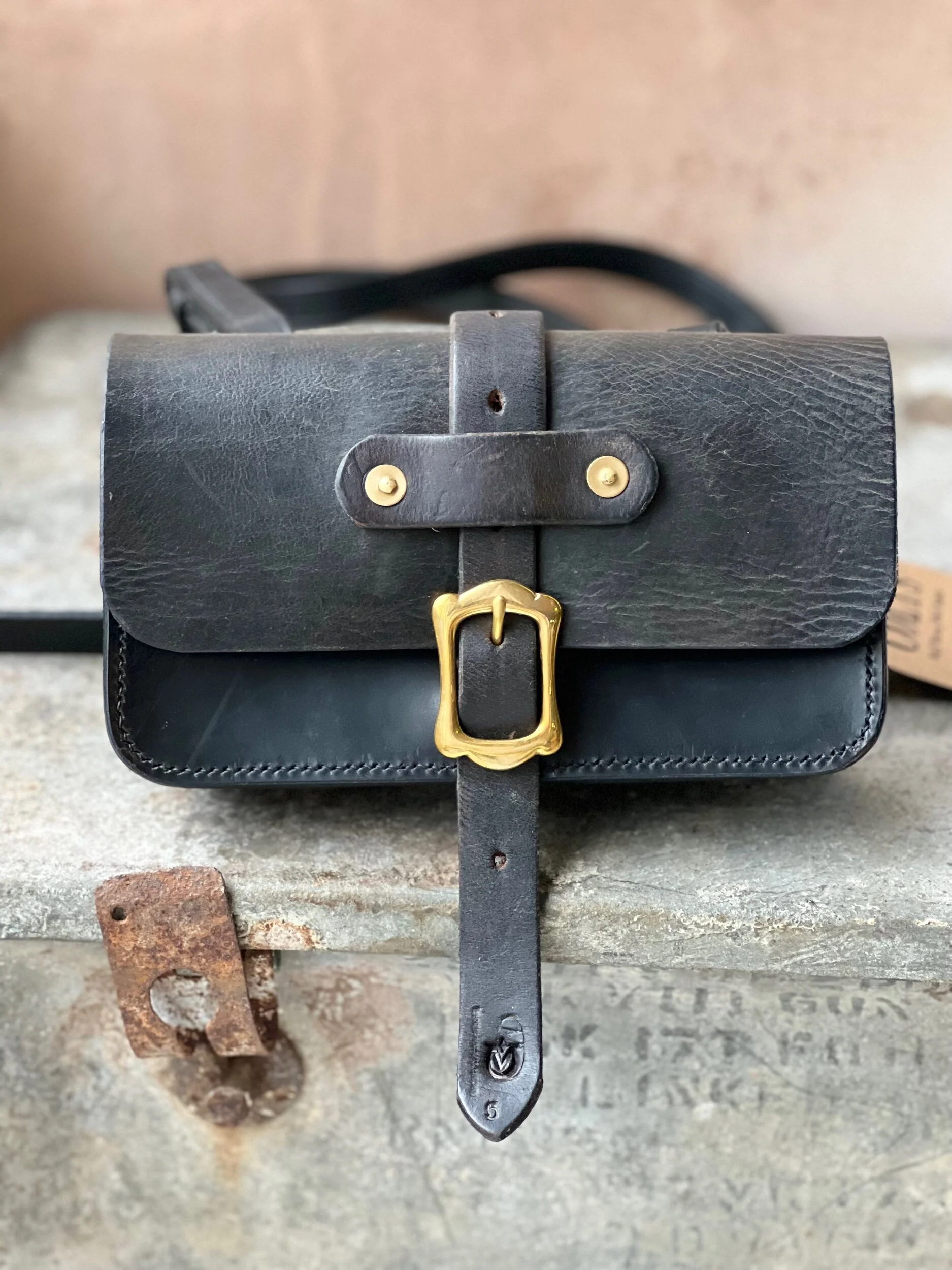 handmade repurposed rag of colts jean belt bag handbag saddle leather