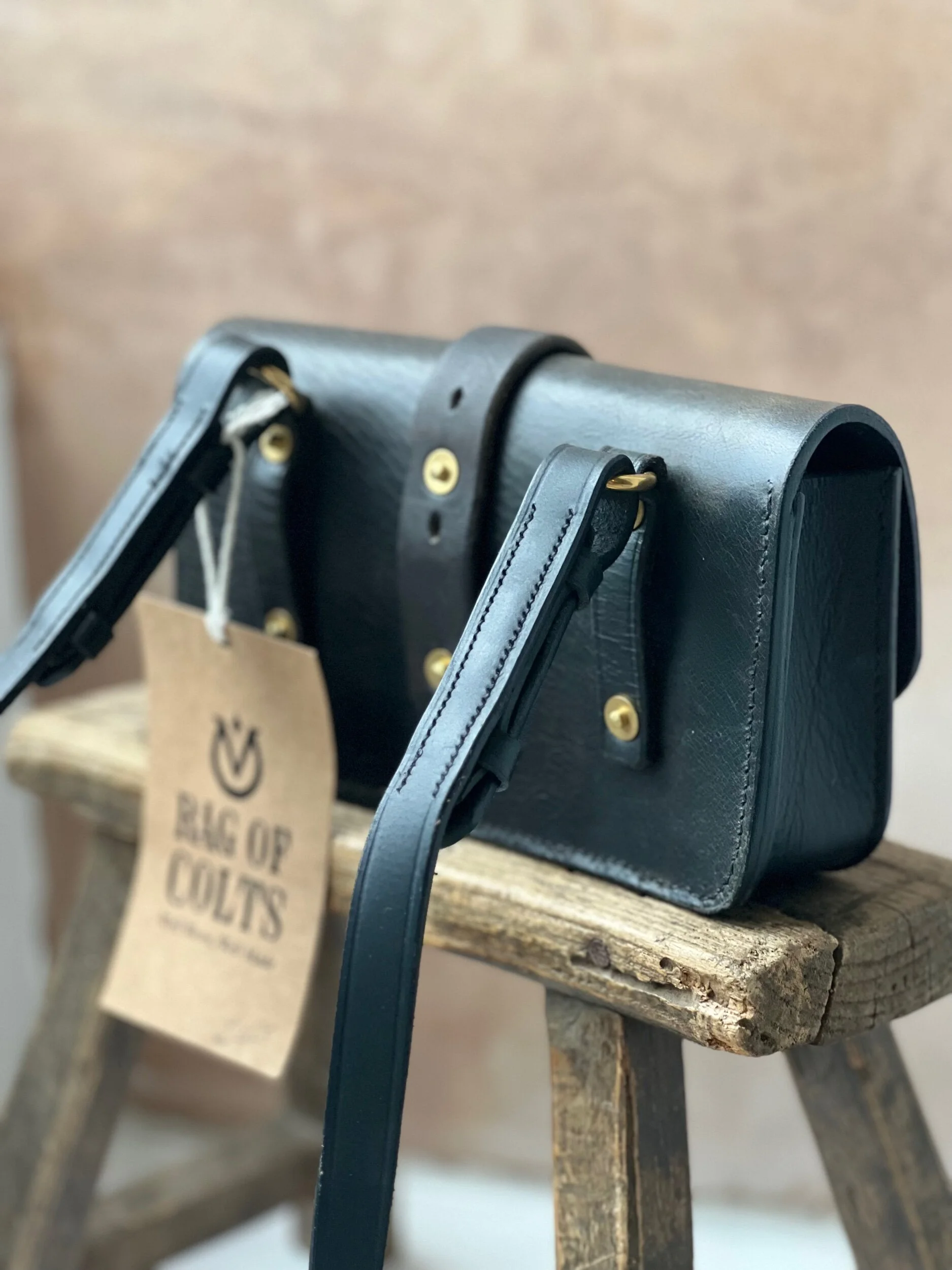 handmade repurposed rag of colts jean belt bag handbag saddle leather