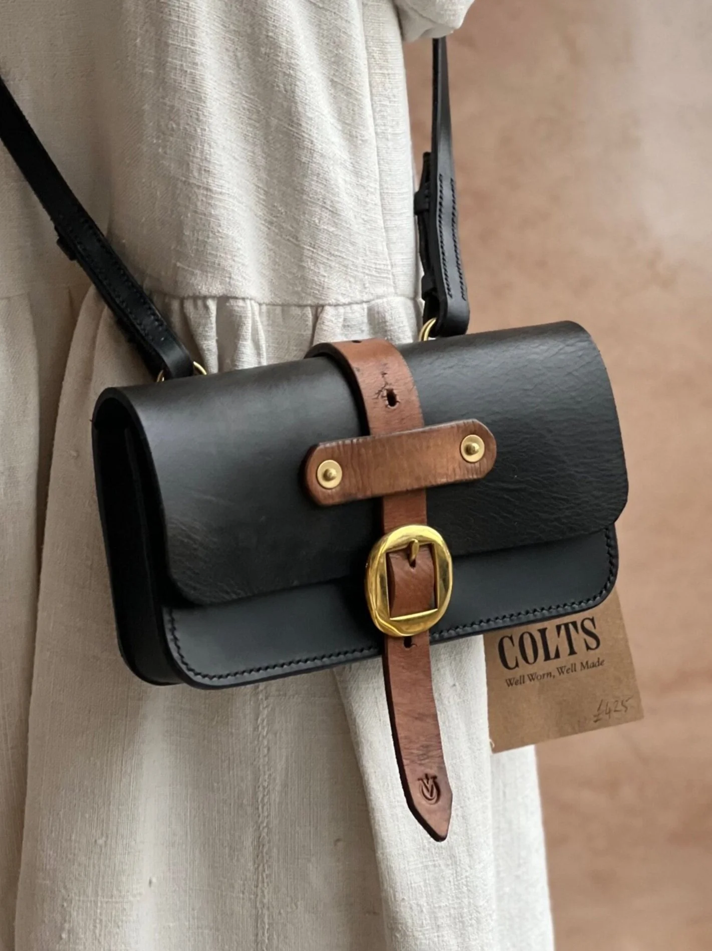 handmade repurposed rag of colts jean belt bag handbag saddle leather