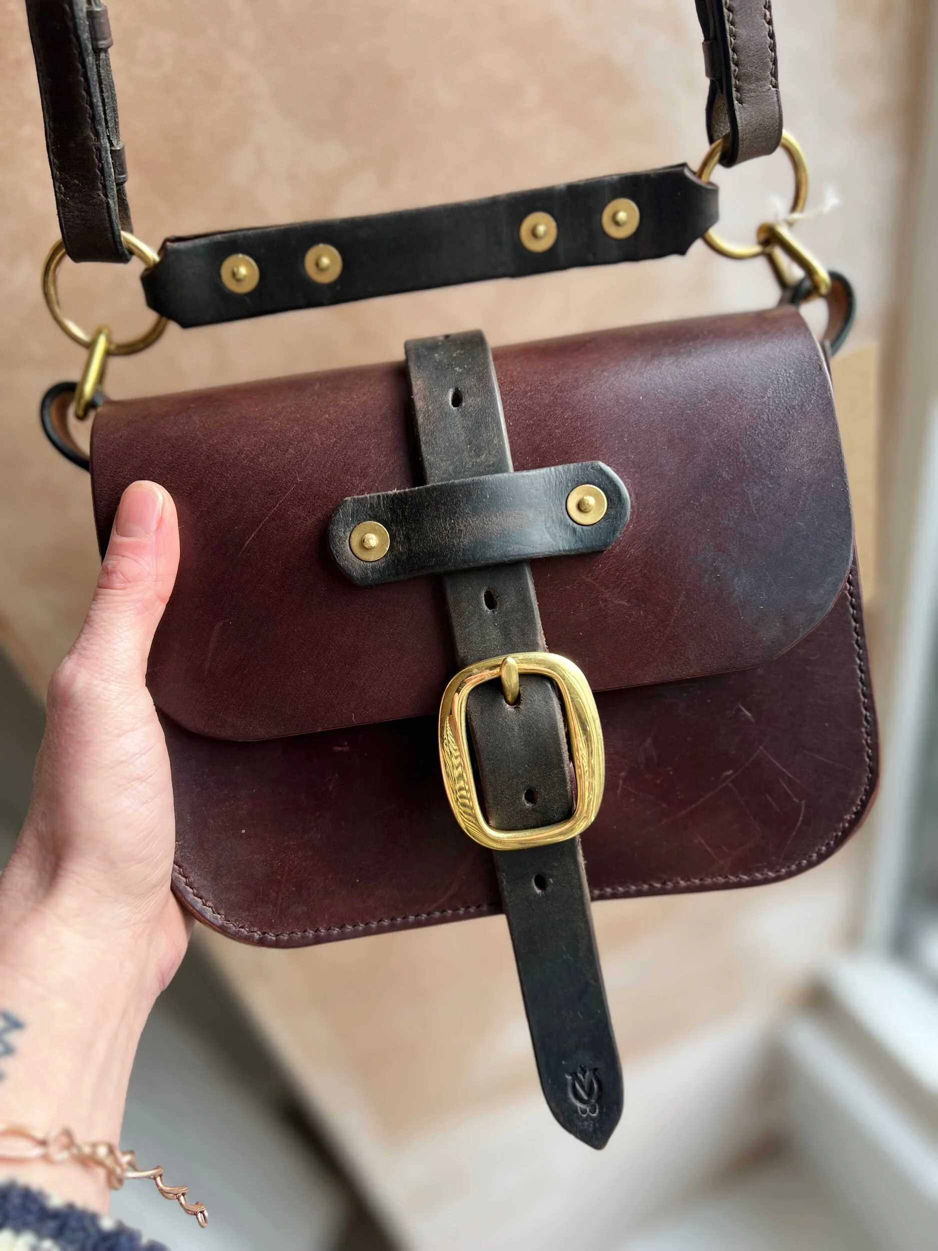 Rag of Colts handmade hand stitched repurposed saddle leather handbag