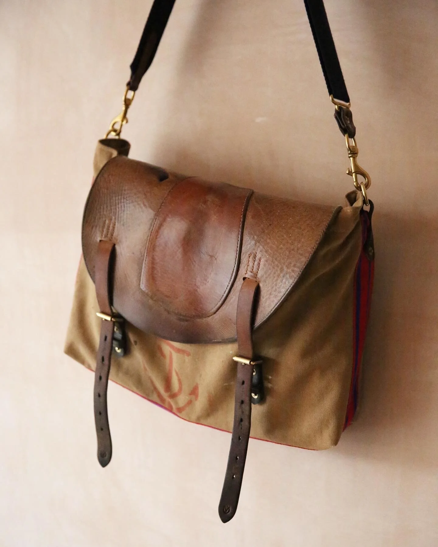 Handmade repurposed military canvas and vintage leather messenger bag satchel mag bag rag of colts