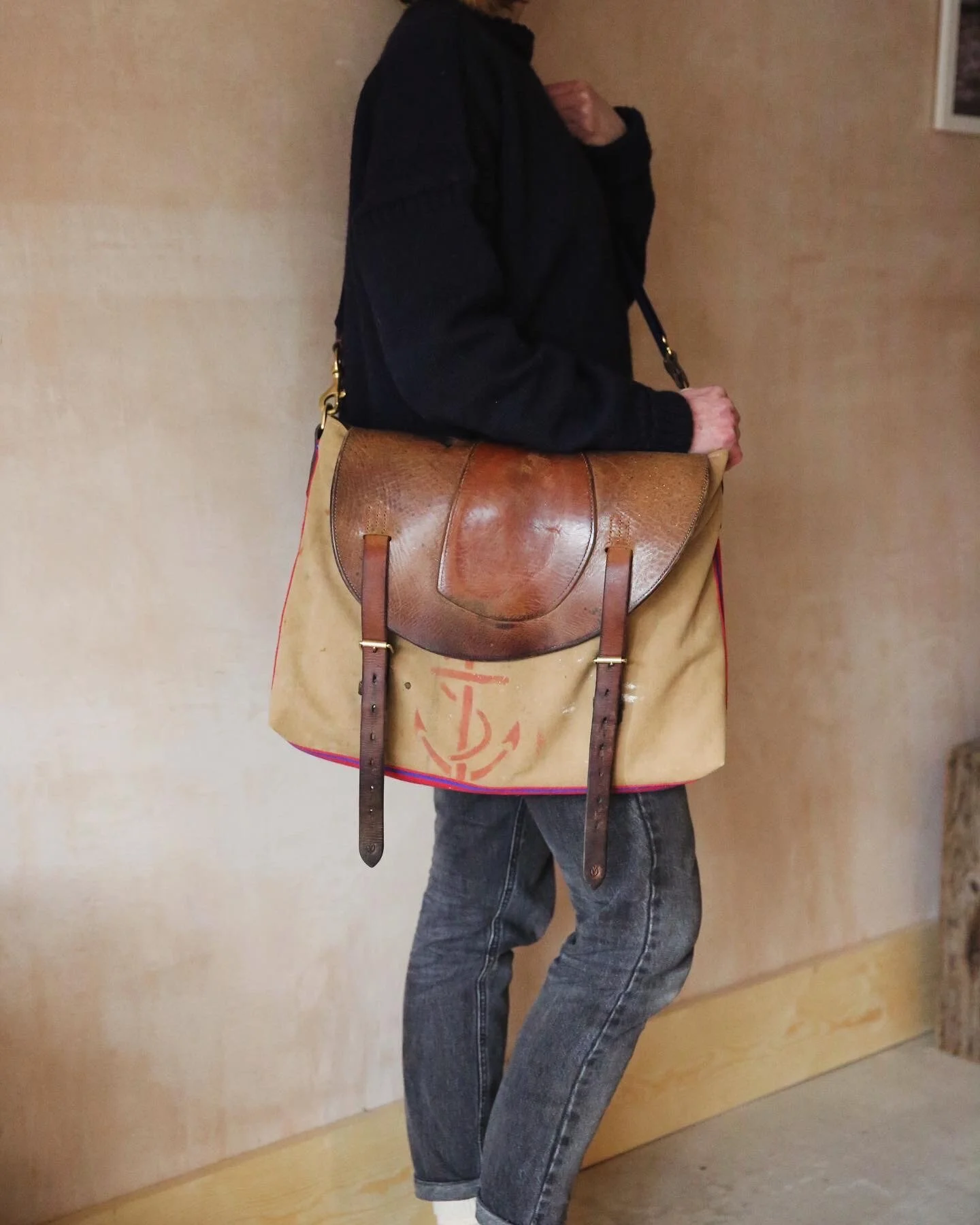 Handmade repurposed military canvas and vintage leather messenger bag satchel mag bag rag of colts