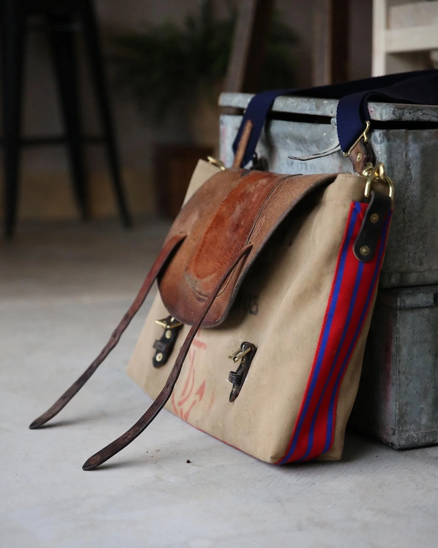 Handmade repurposed military canvas and vintage leather messenger bag satchel mag bag rag of colts