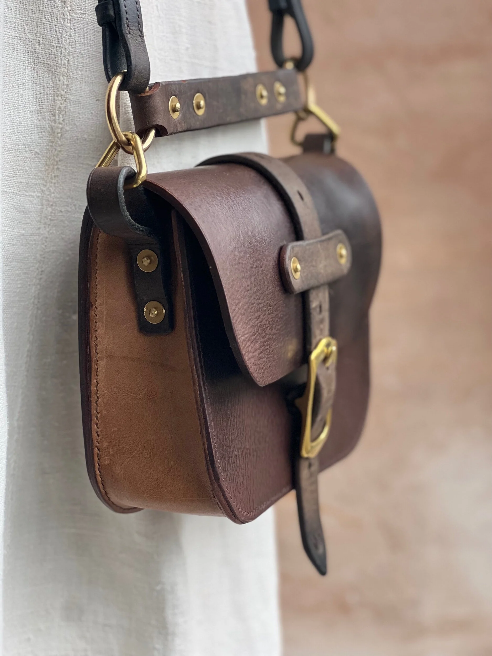 rag of colts handmade handstitched repurposed saddle leather handbag Meg bag