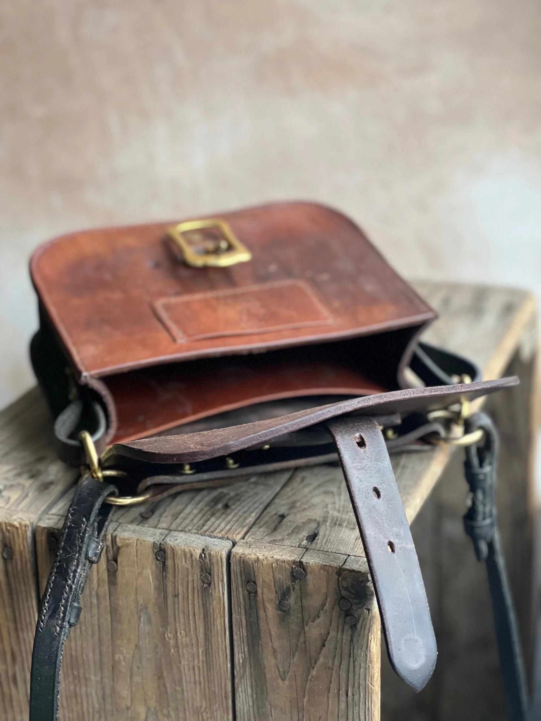 rag of colts handmade handstitched repurposed saddle leather handbag Meg bag