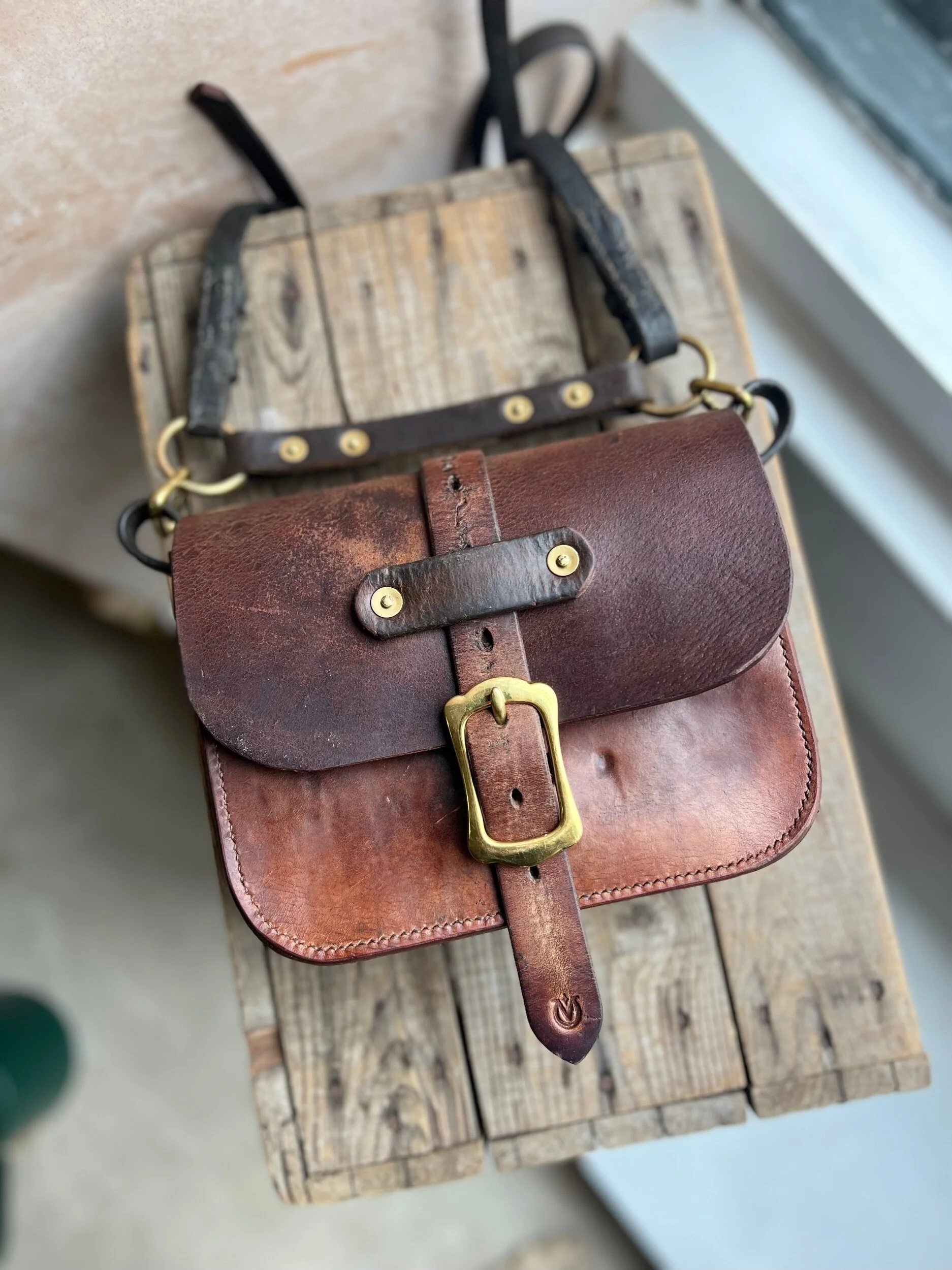 rag of colts handmade handstitched repurposed saddle leather handbag Meg bag