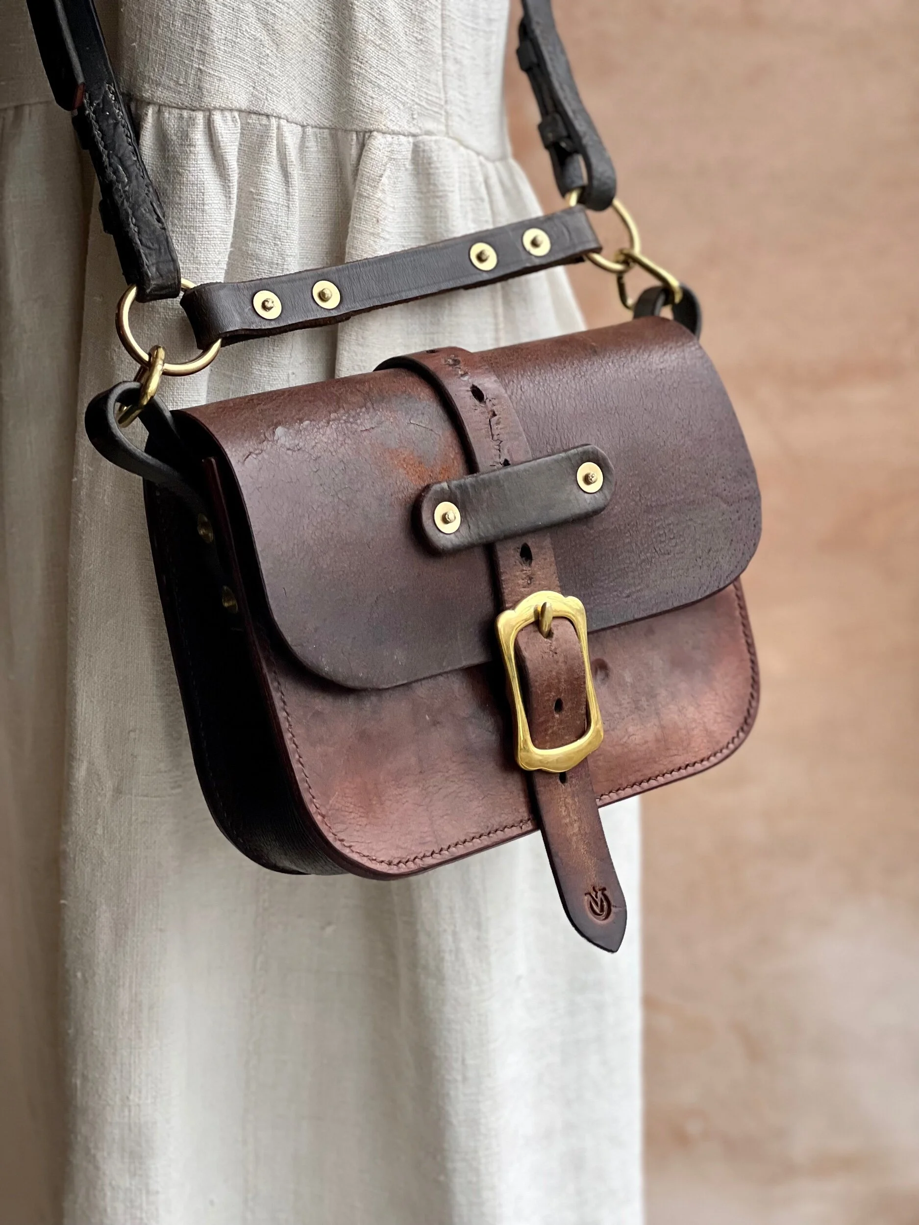 rag of colts handmade handstitched repurposed saddle leather handbag Meg bag