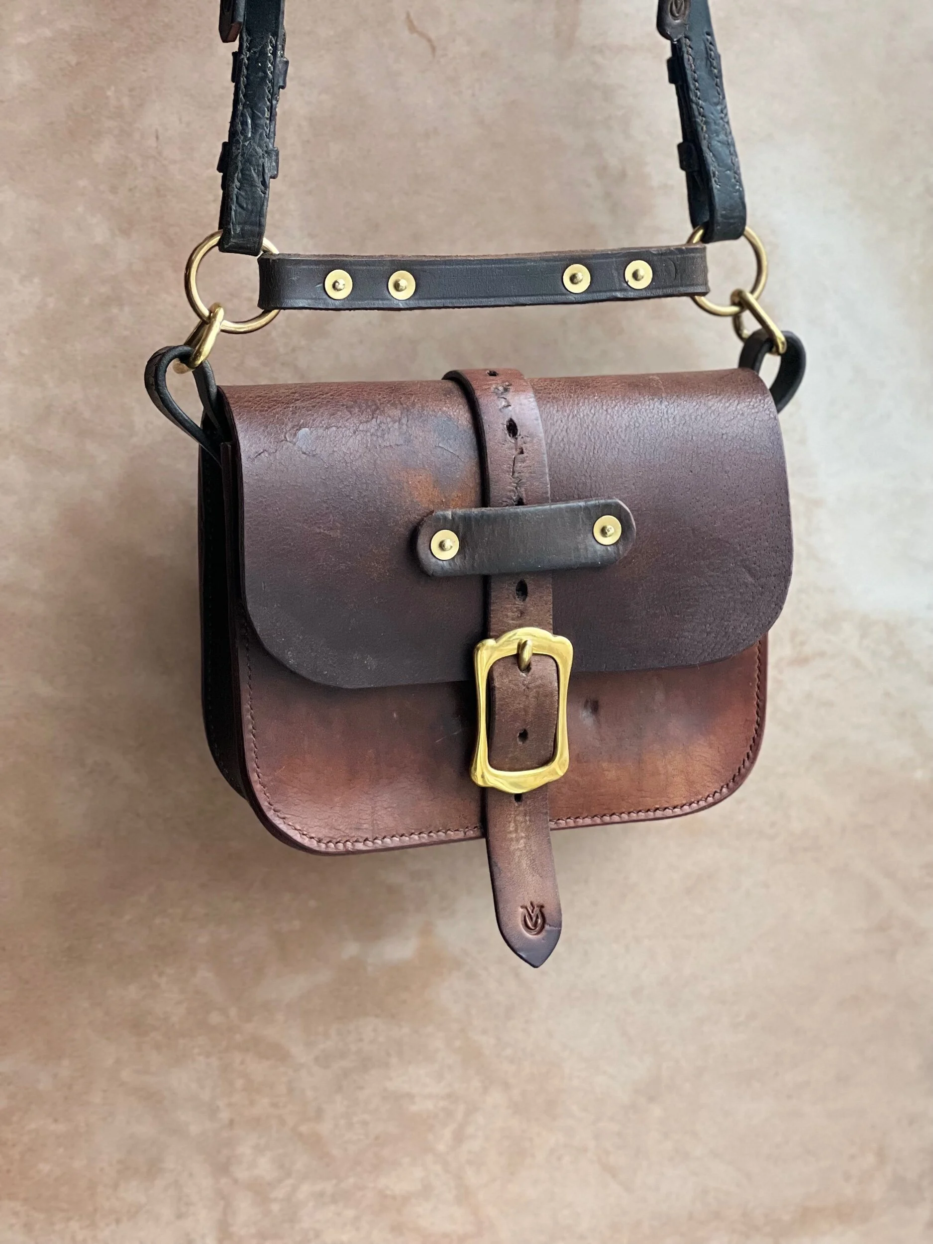 rag of colts handmade handstitched repurposed saddle leather handbag Meg bag