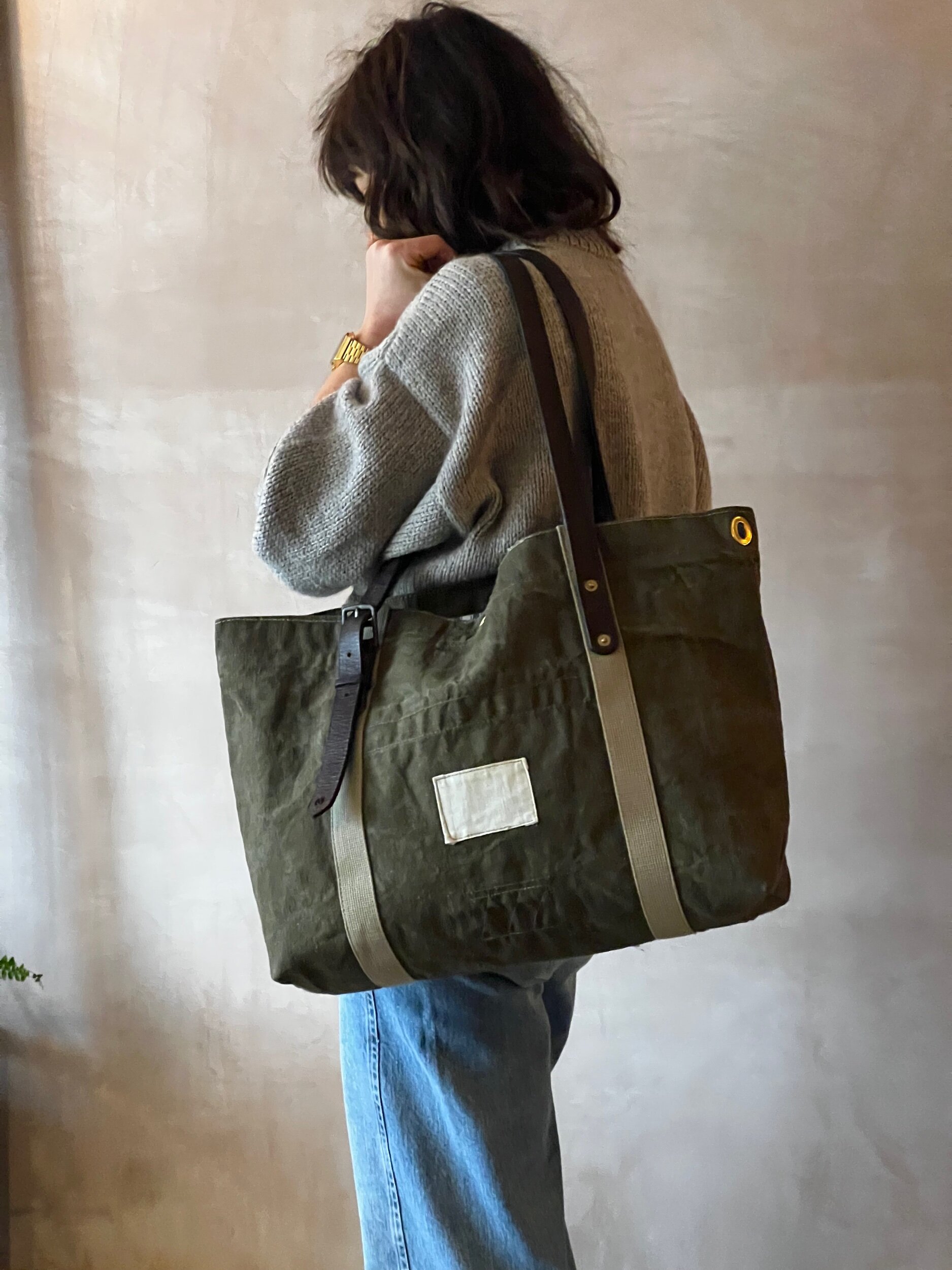 rag of colts handmade repurposed canvas and leather tote bag