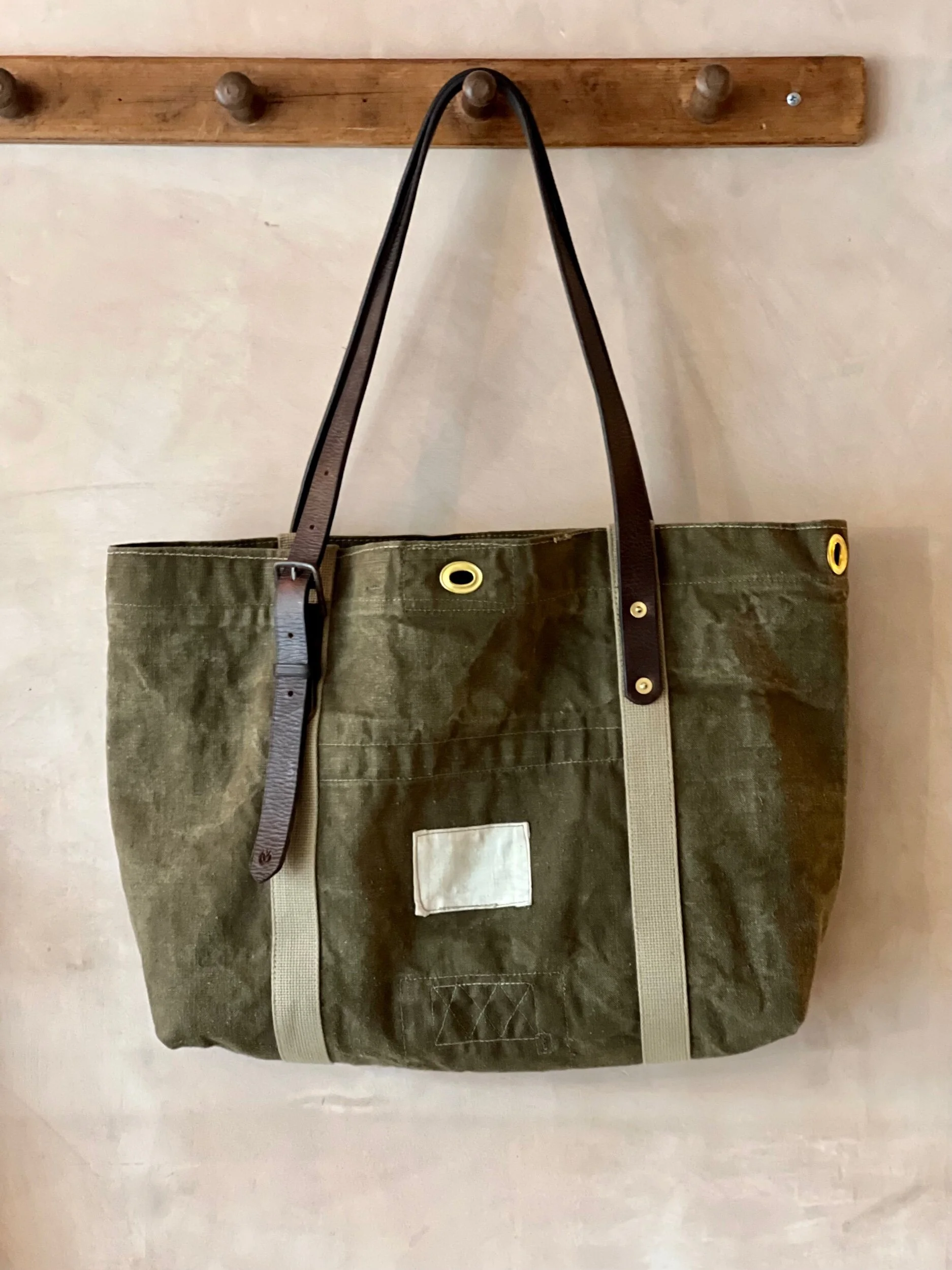 rag of colts handmade repurposed canvas and leather tote bag