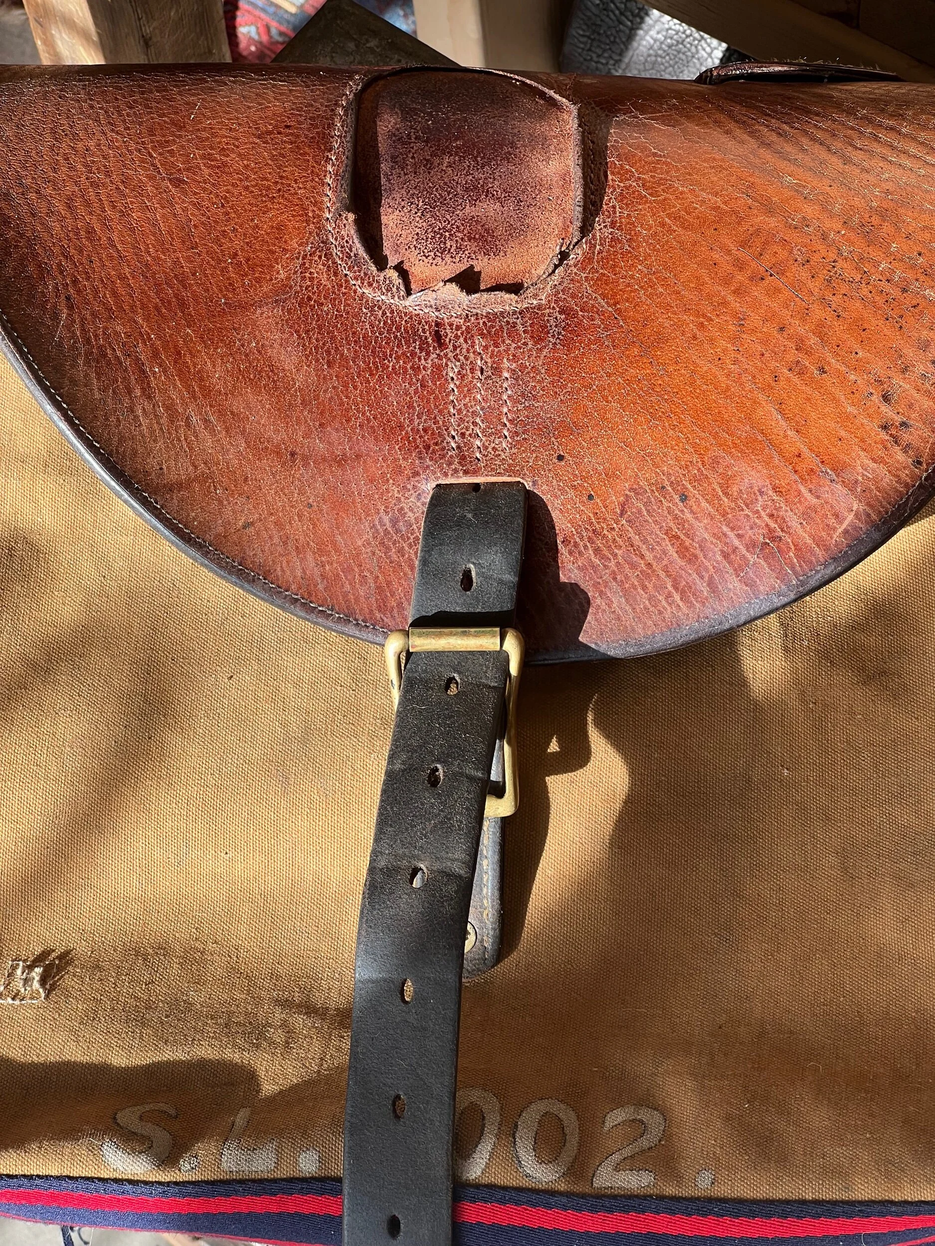 Rag of Colts handmade repurposed leatherwork saddle leather military canvas messenger bag satchel handbag