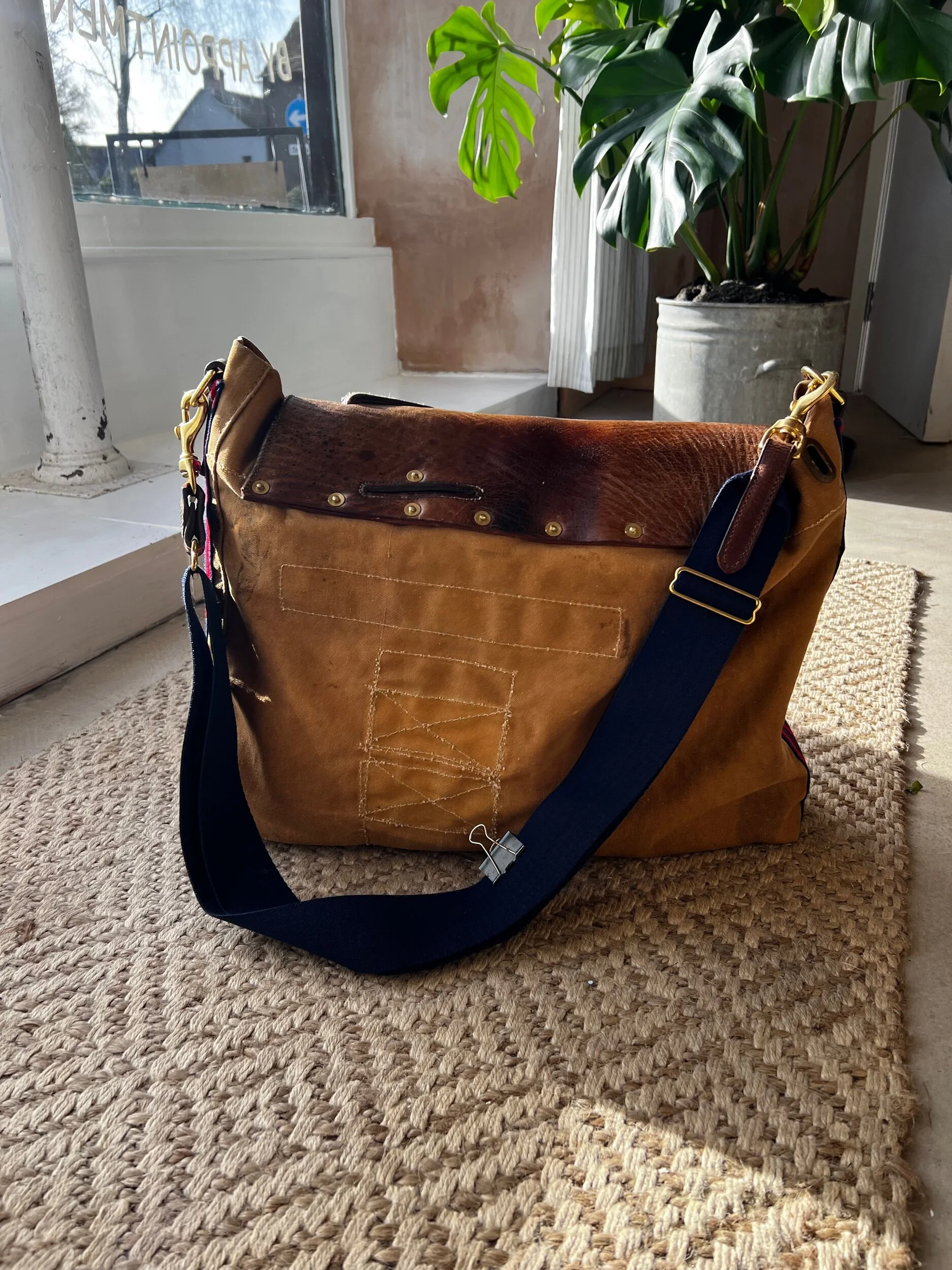 Rag of Colts handmade repurposed leatherwork saddle leather military canvas messenger bag satchel handbag