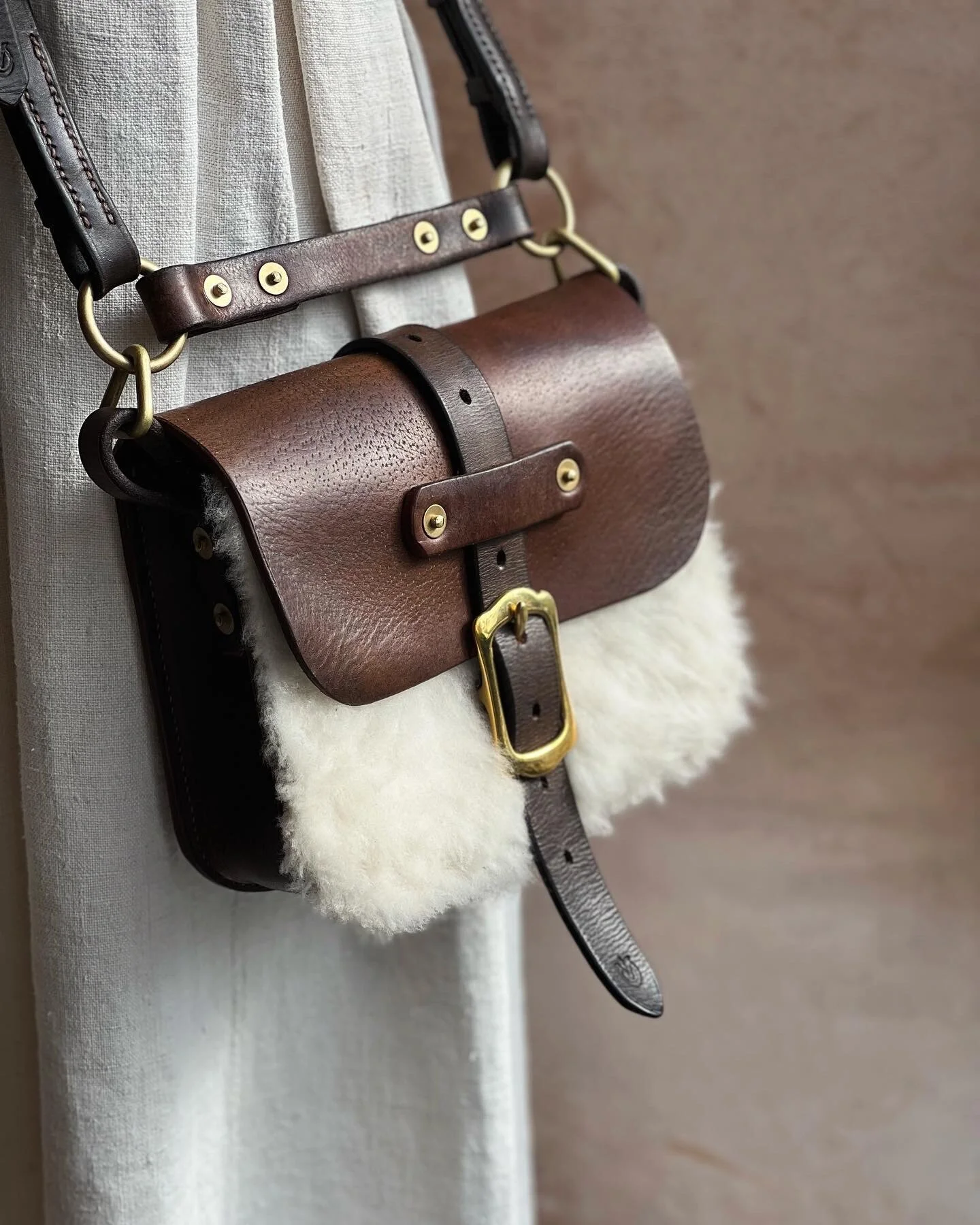 Rag of Colts shearling handmade hand stitched repurposed vintage leather saddle bag handbag