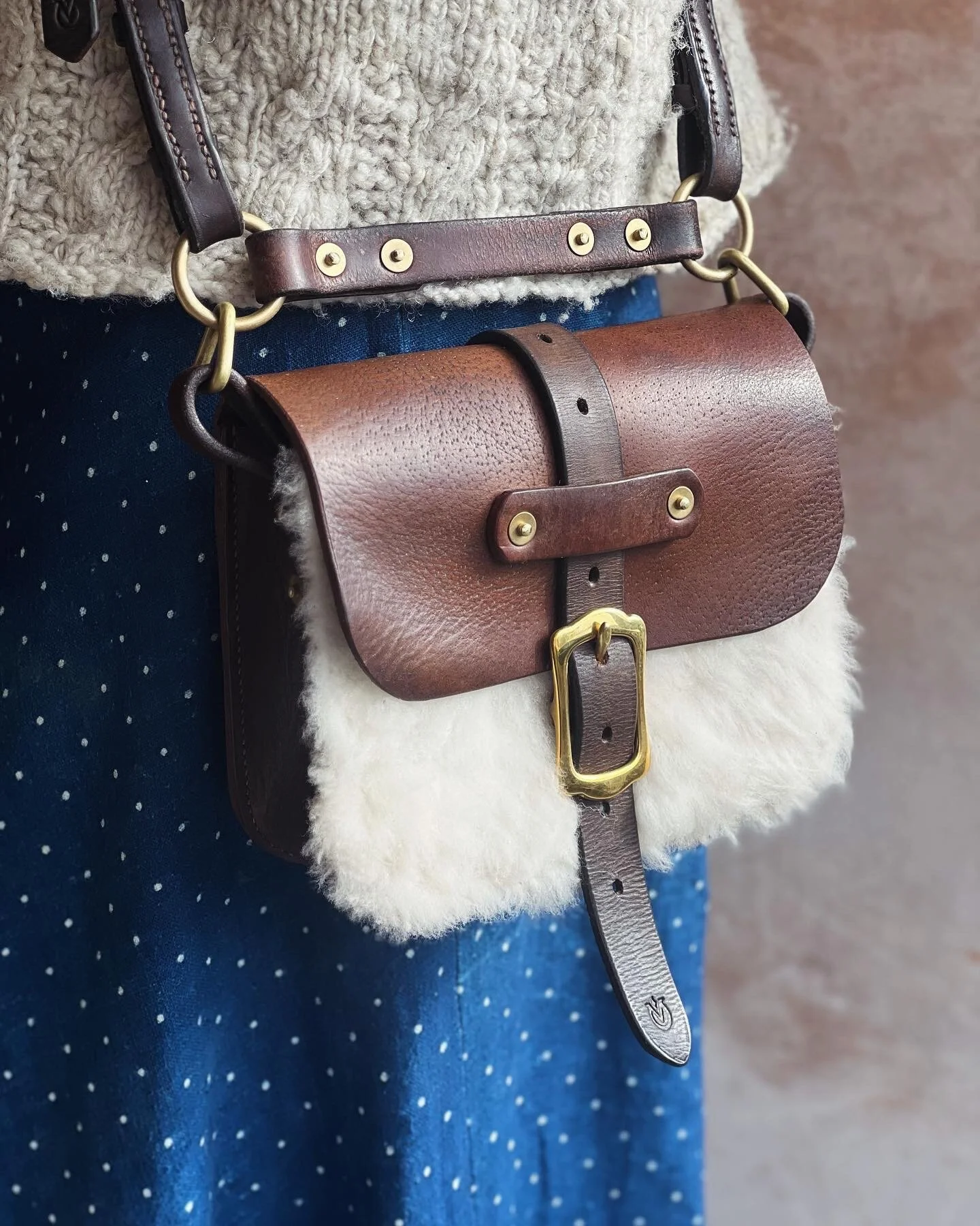Rag of Colts shearling handmade hand stitched repurposed vintage leather saddle bag handbag