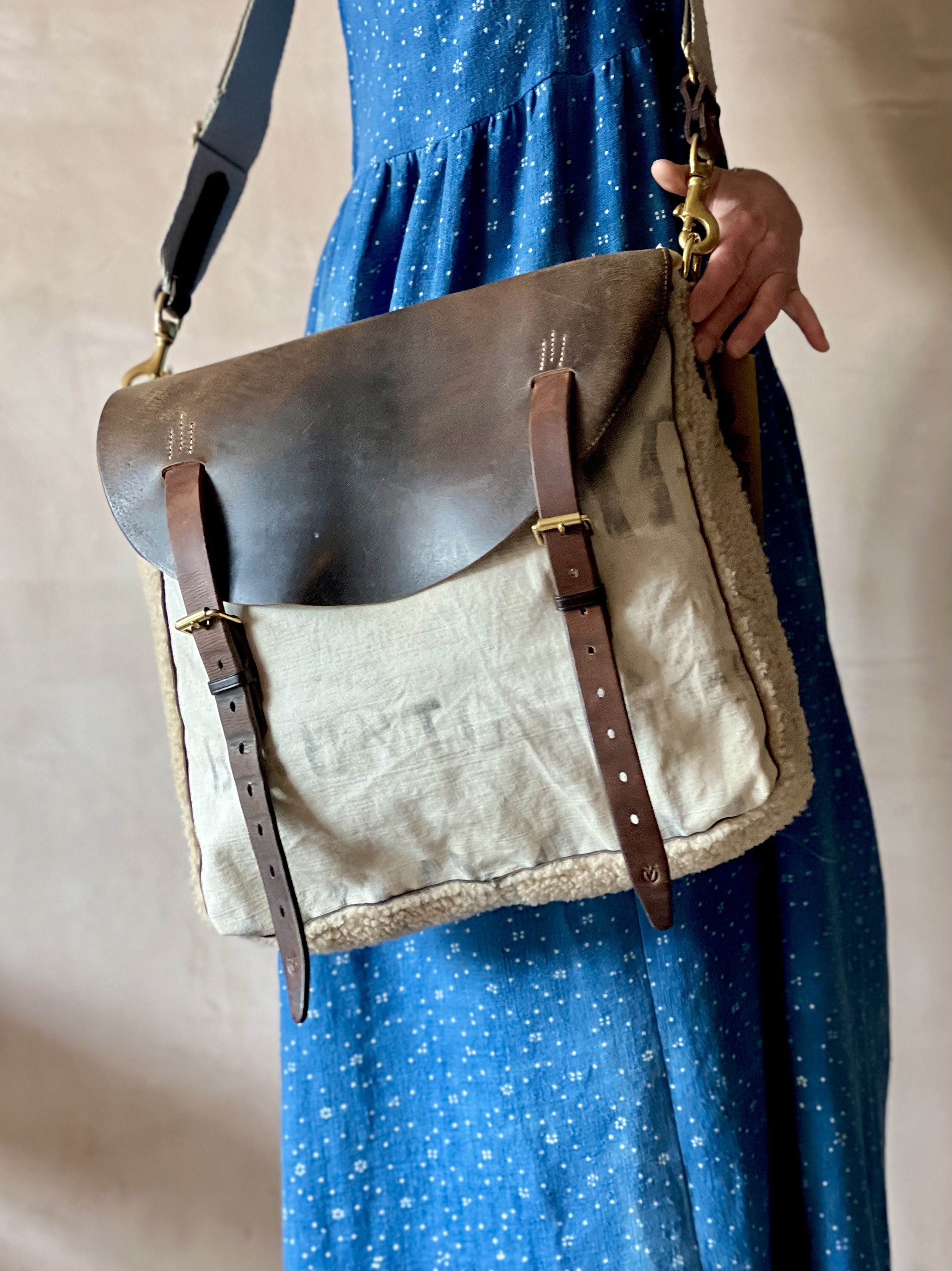 Handmade repurposed leather and canvas messenger bag By Rag of Colts