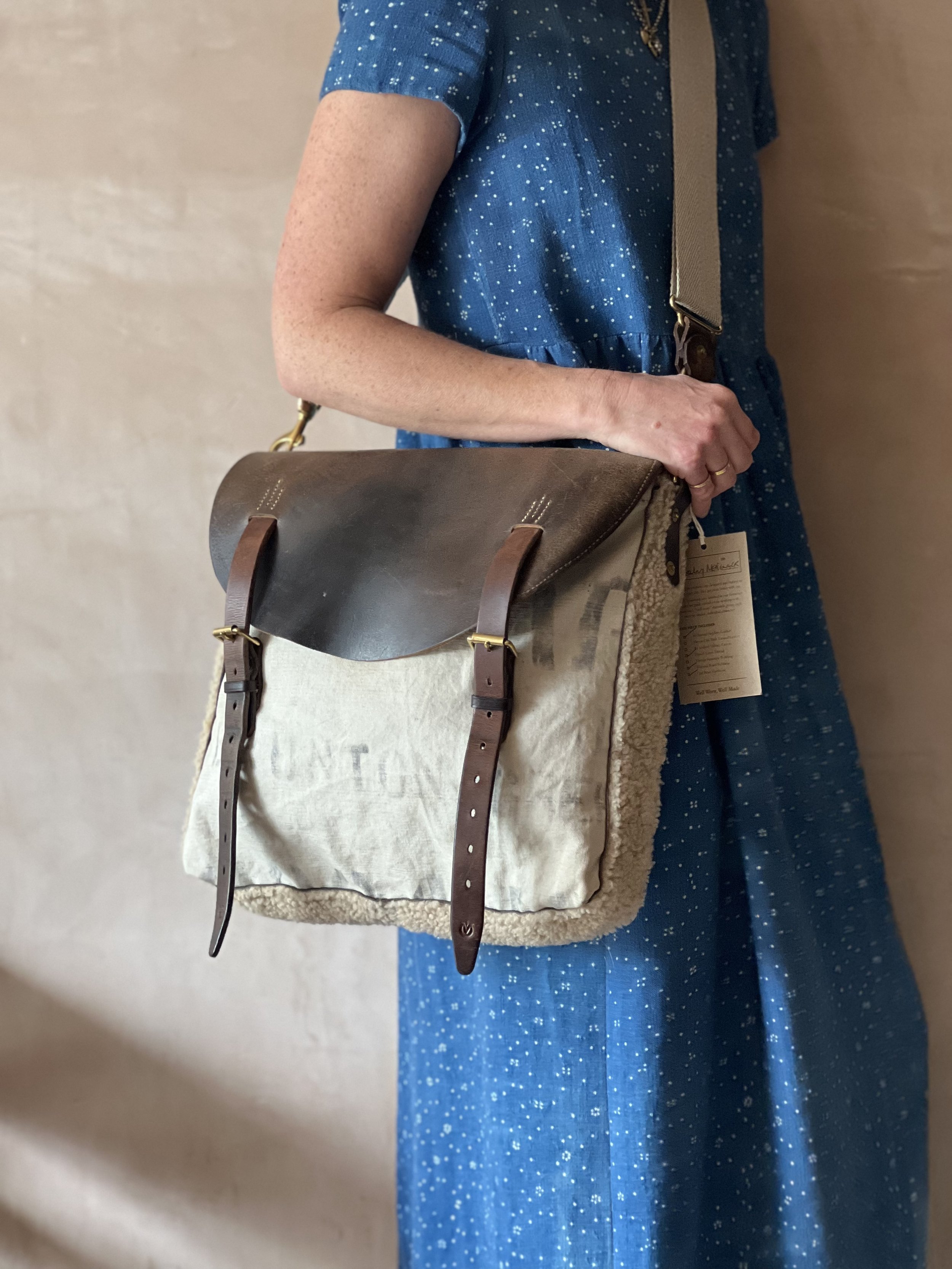 Handmade repurposed leather and canvas messenger bag By Rag of Colts