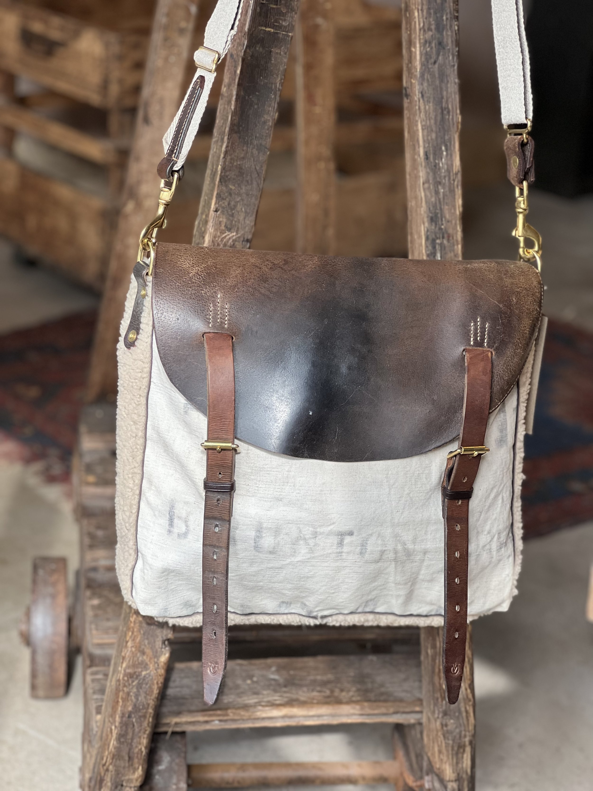 Handmade repurposed leather and canvas messenger bag By Rag of Colts