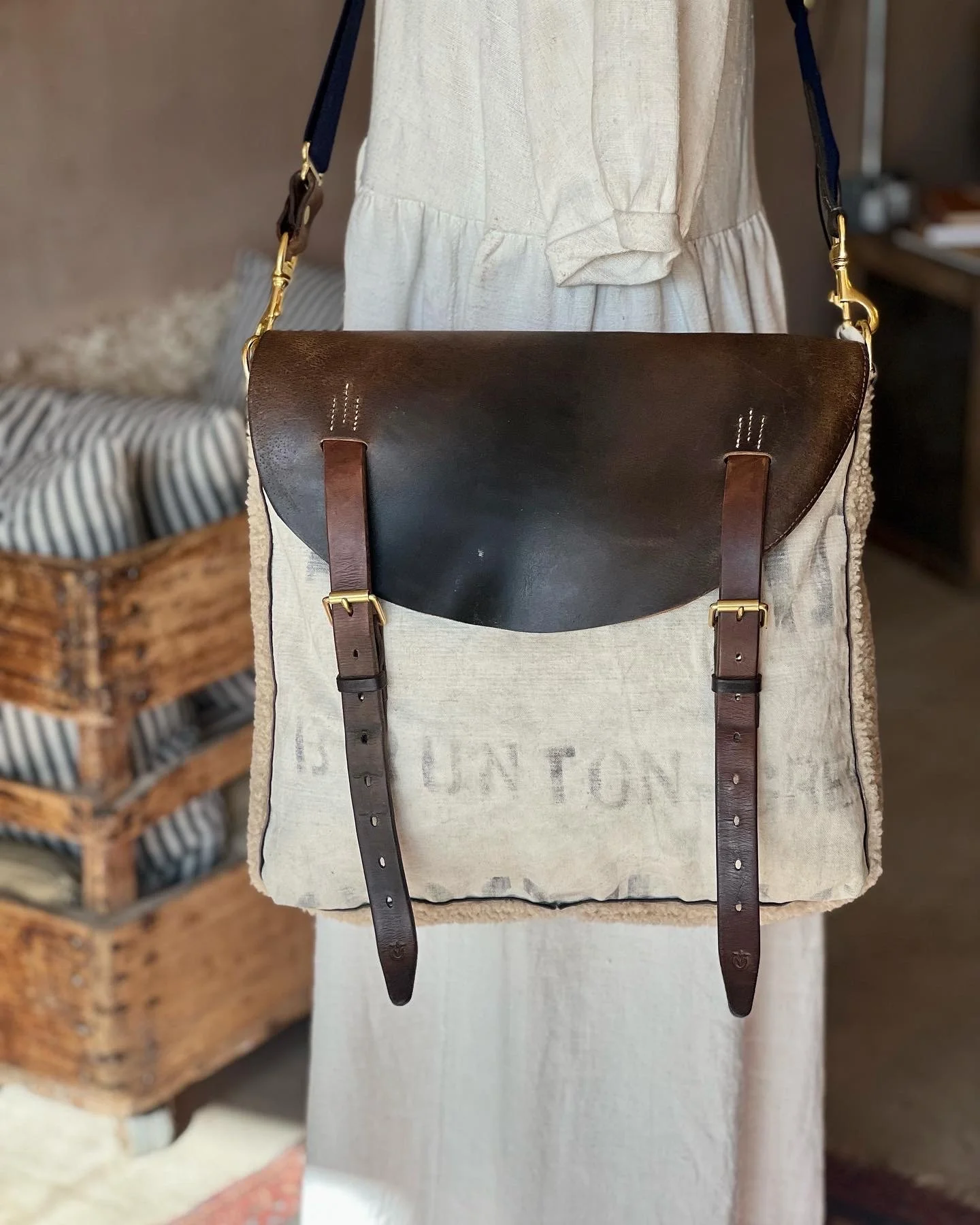Handmade repurposed leather and canvas messenger bag By Rag of Colts