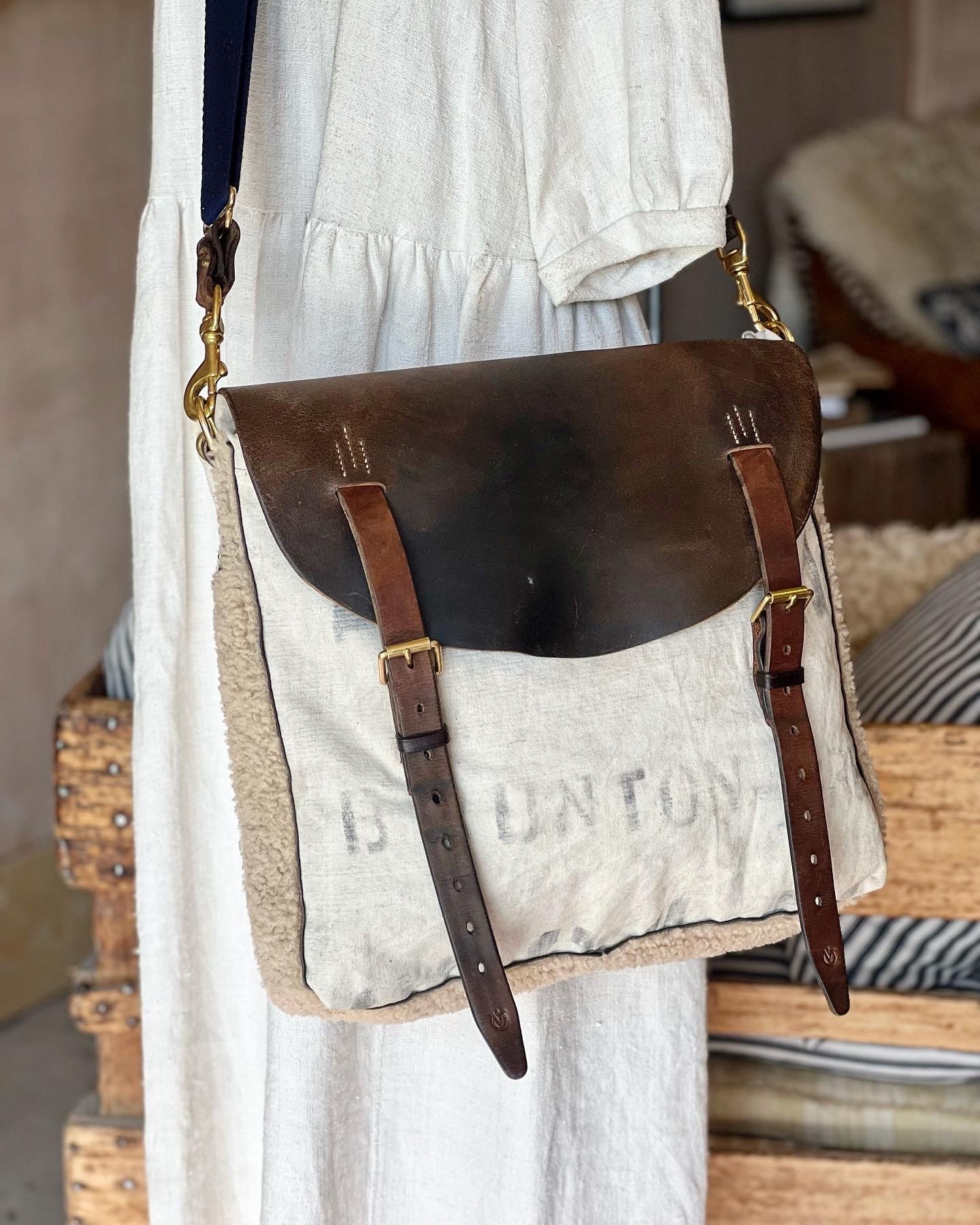 Handmade repurposed leather and canvas messenger bag By Rag of Colts