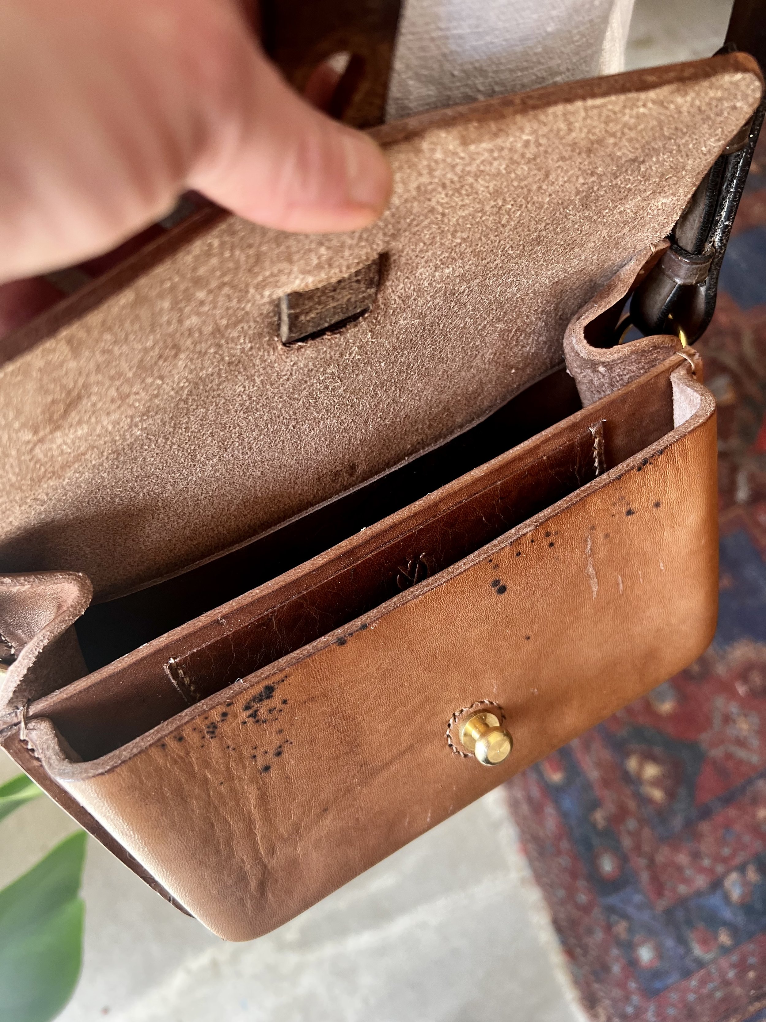 handmade repurposed saddle leather Vivian bag by rag of colts