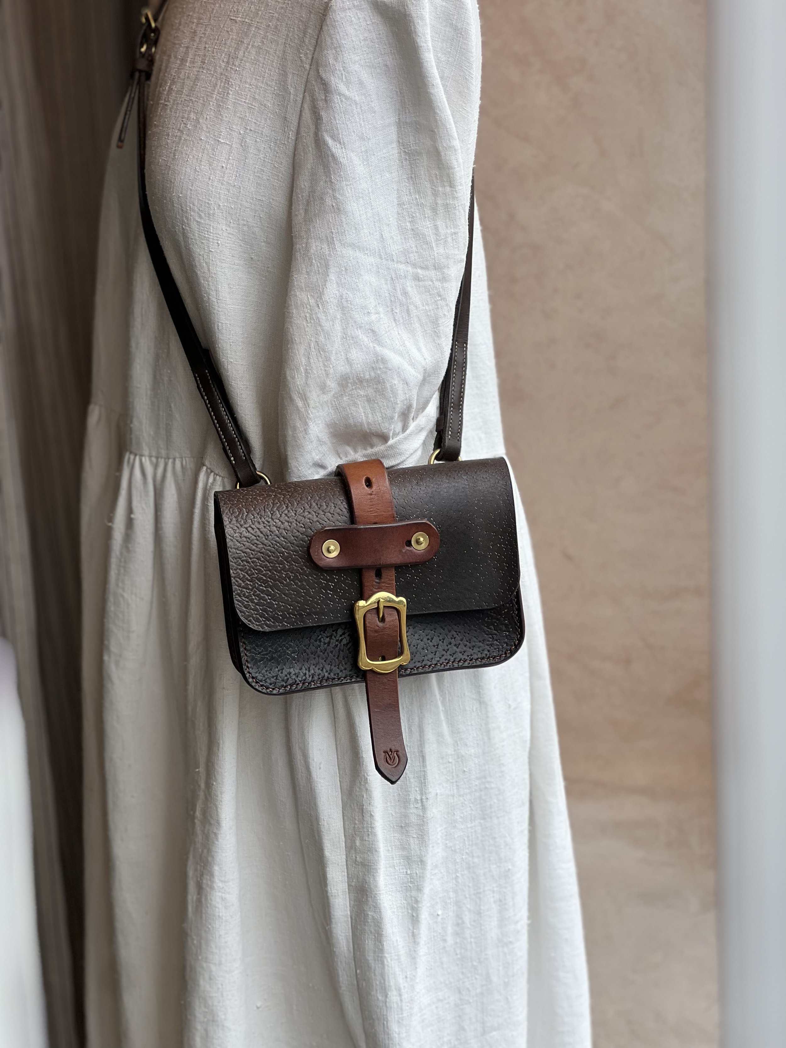 handmade repurposed leatherwork studio hand stitched leather handbag bag rag of colts Bruton